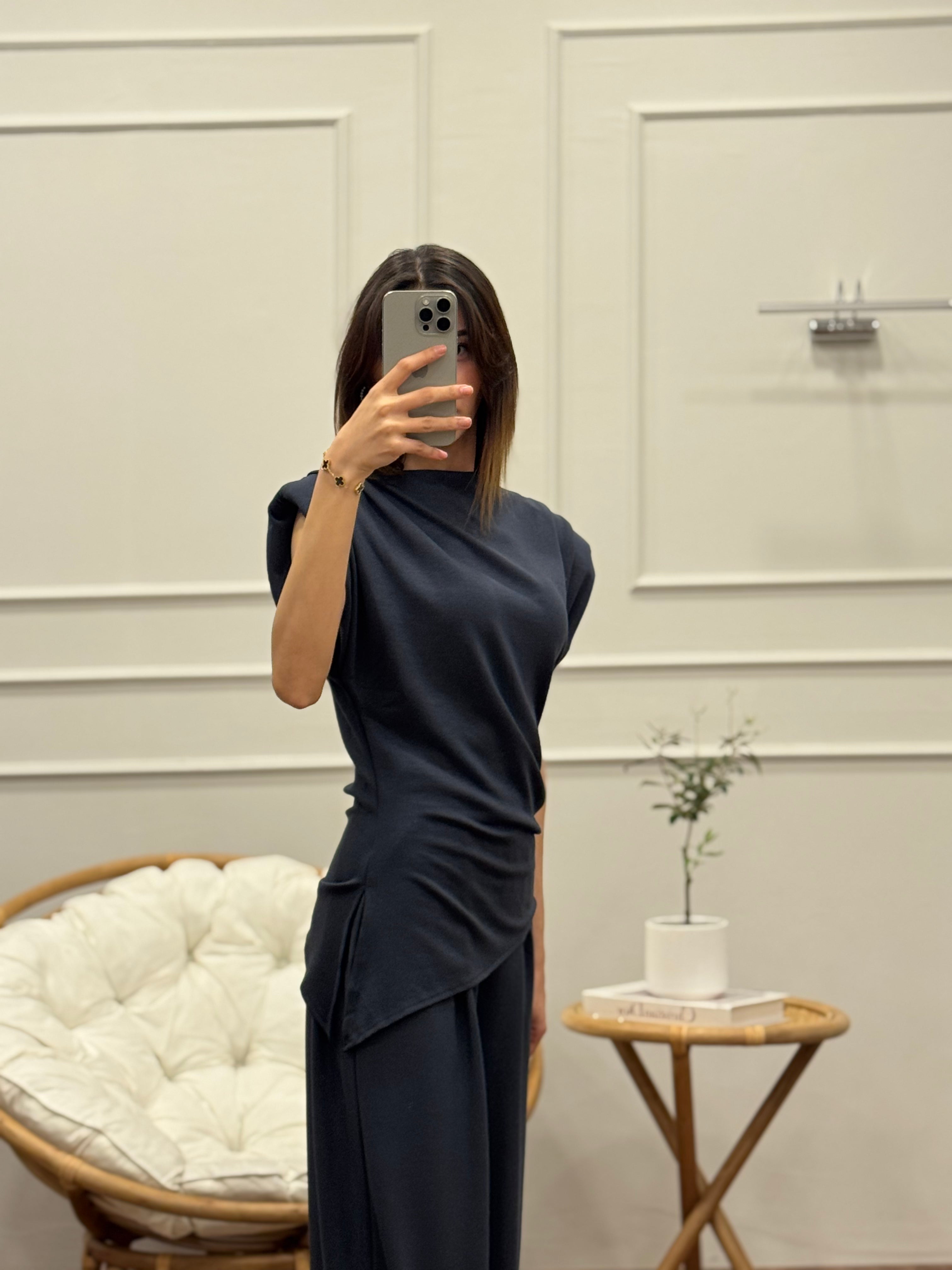 Stella Özel Tasarım İspanyol Pantolon Bluz Antrasit Takım