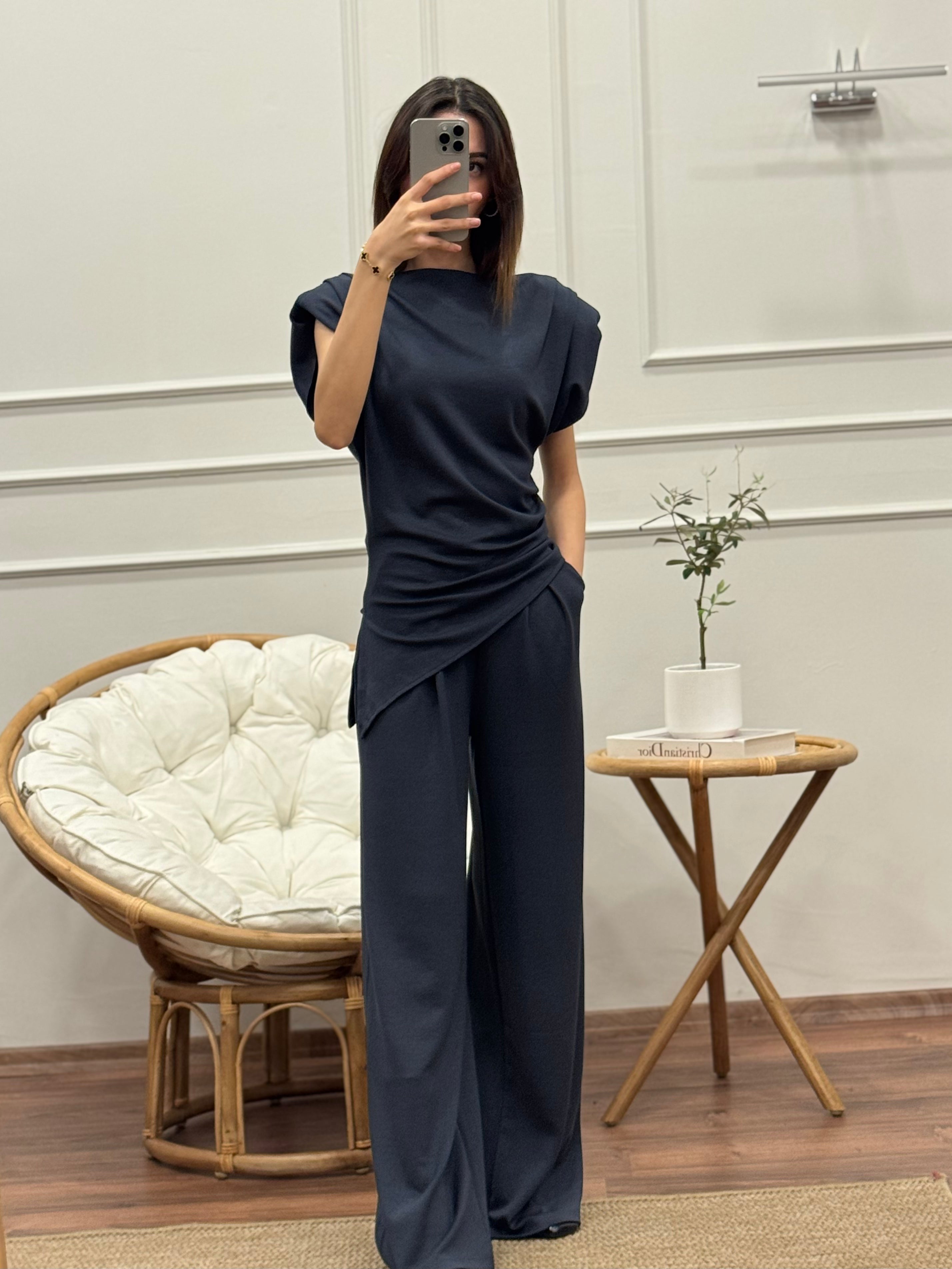 Stella Özel Tasarım İspanyol Pantolon Bluz Antrasit Takım