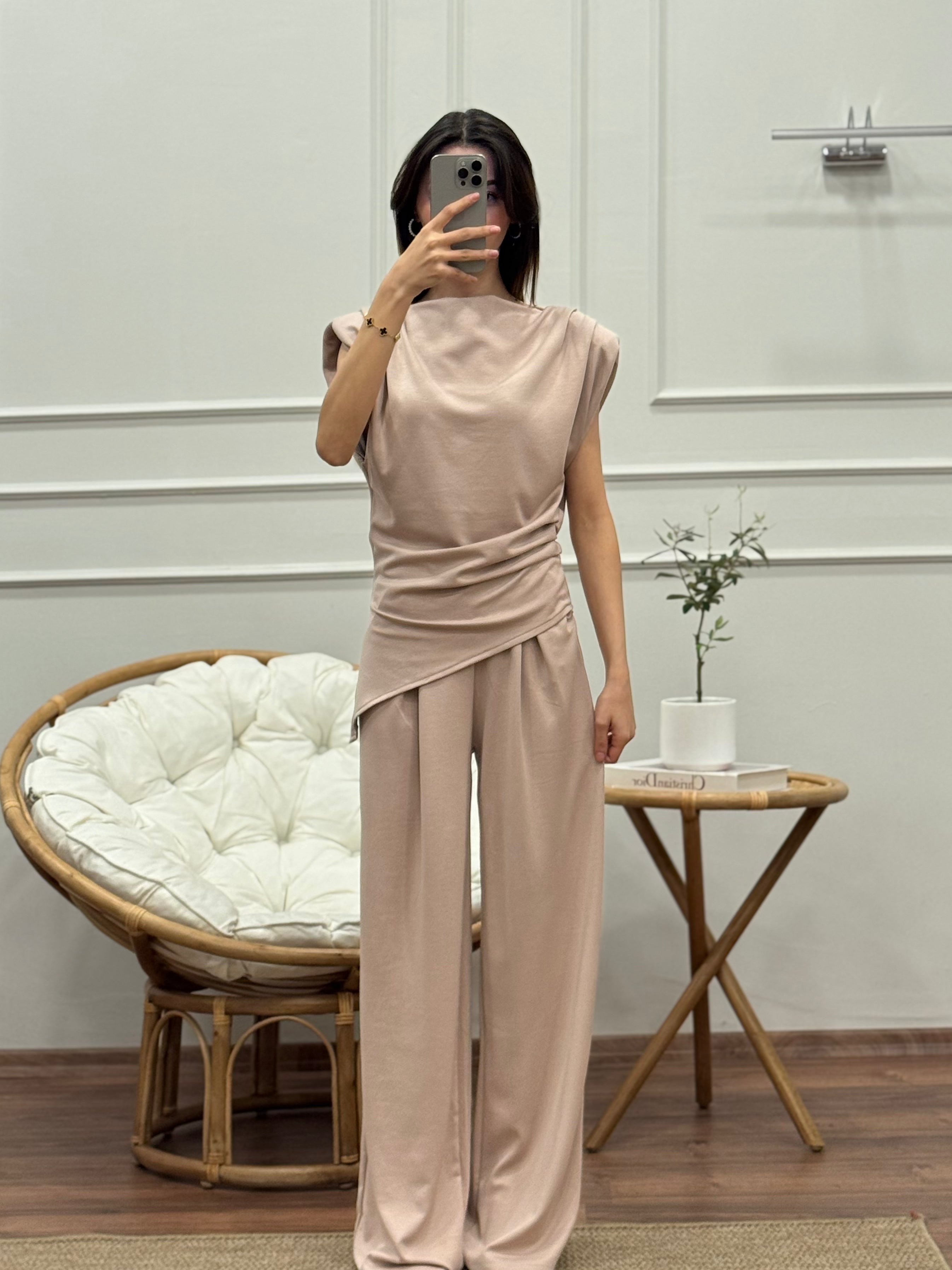 Stella Özel Tasarım İspanyol Pantolon Bluz Bej Takım