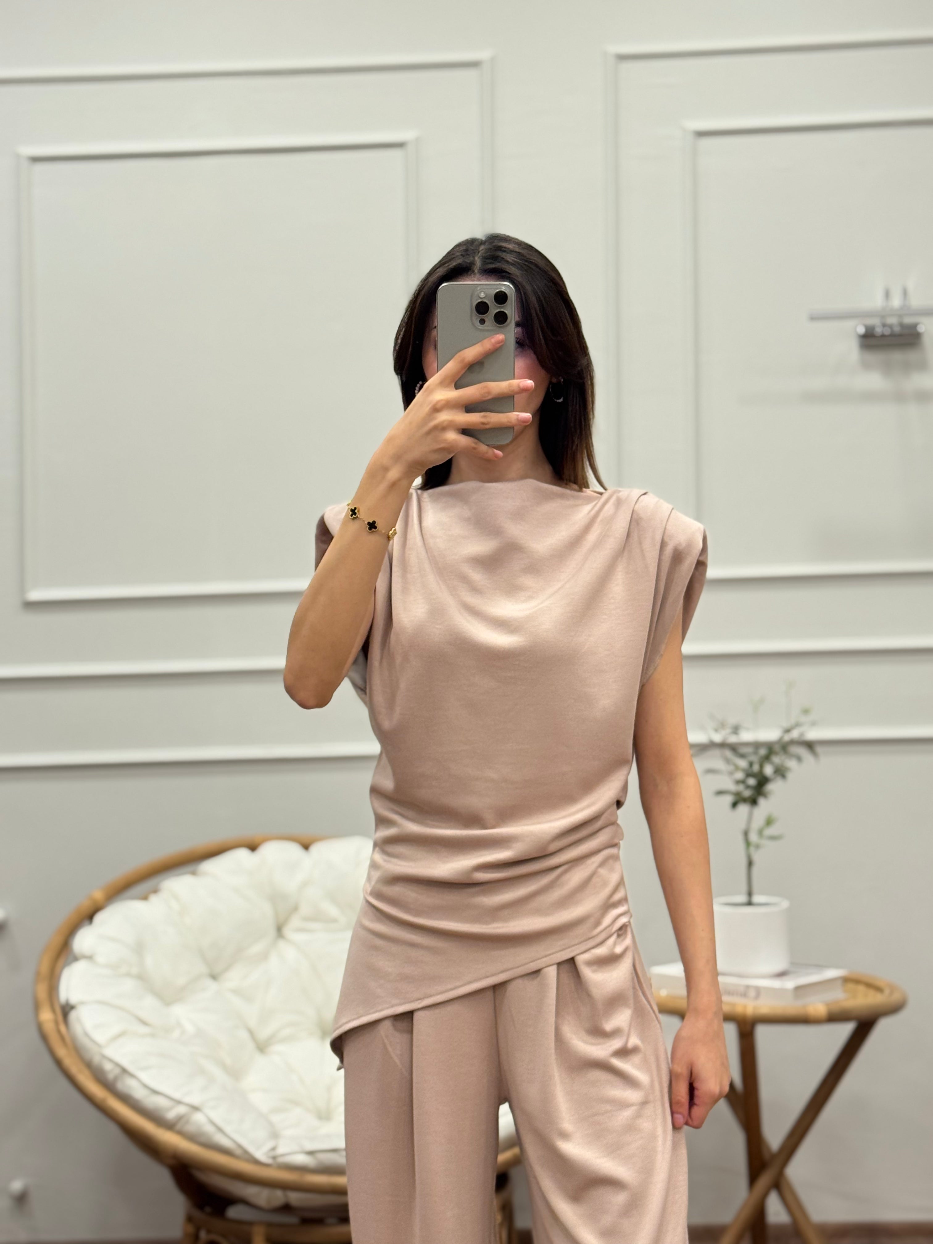 Stella Özel Tasarım İspanyol Pantolon Bluz Bej Takım