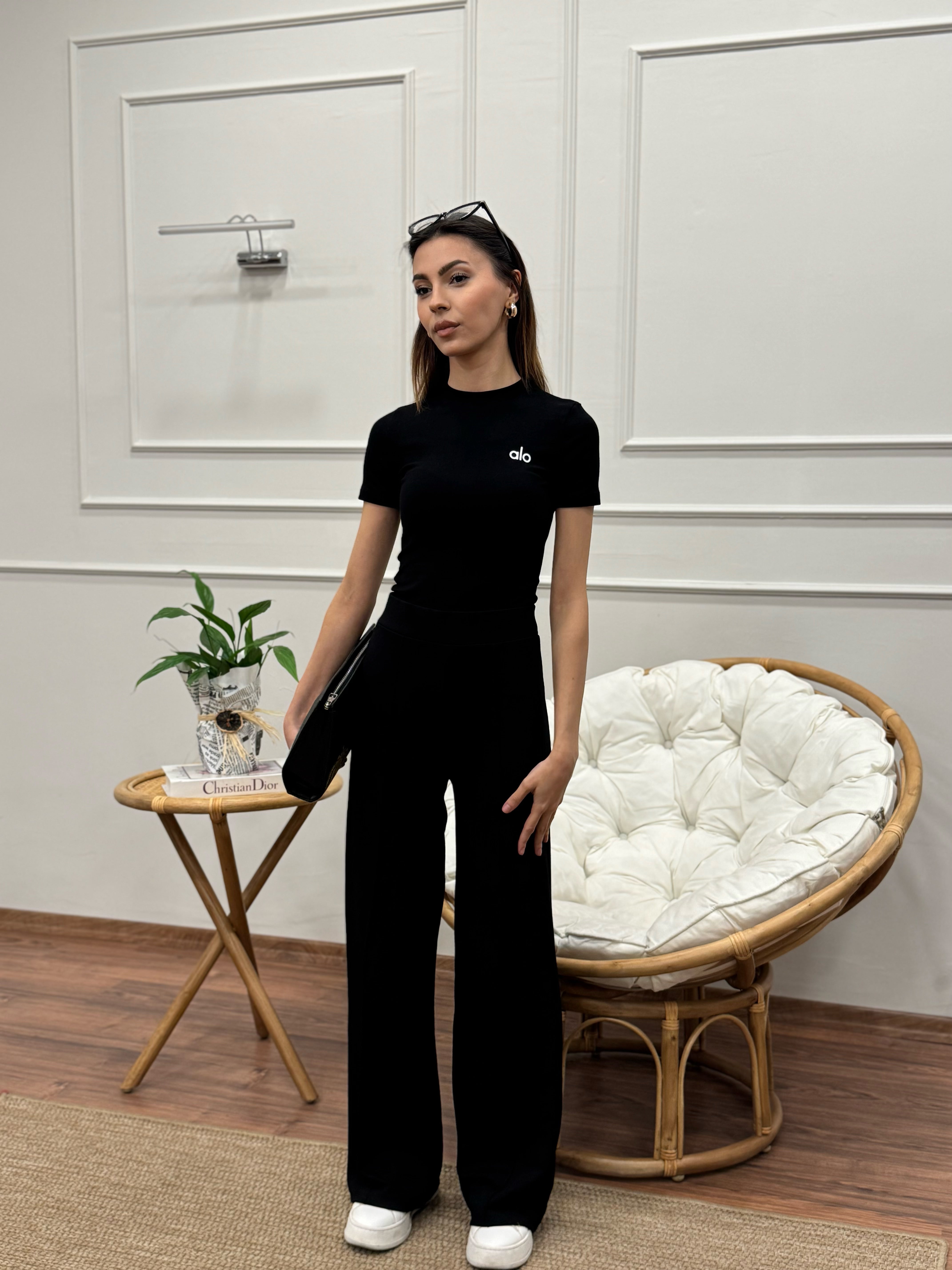 Modal Kumaş Alo Yoga İspanyol Siyah Pantolon