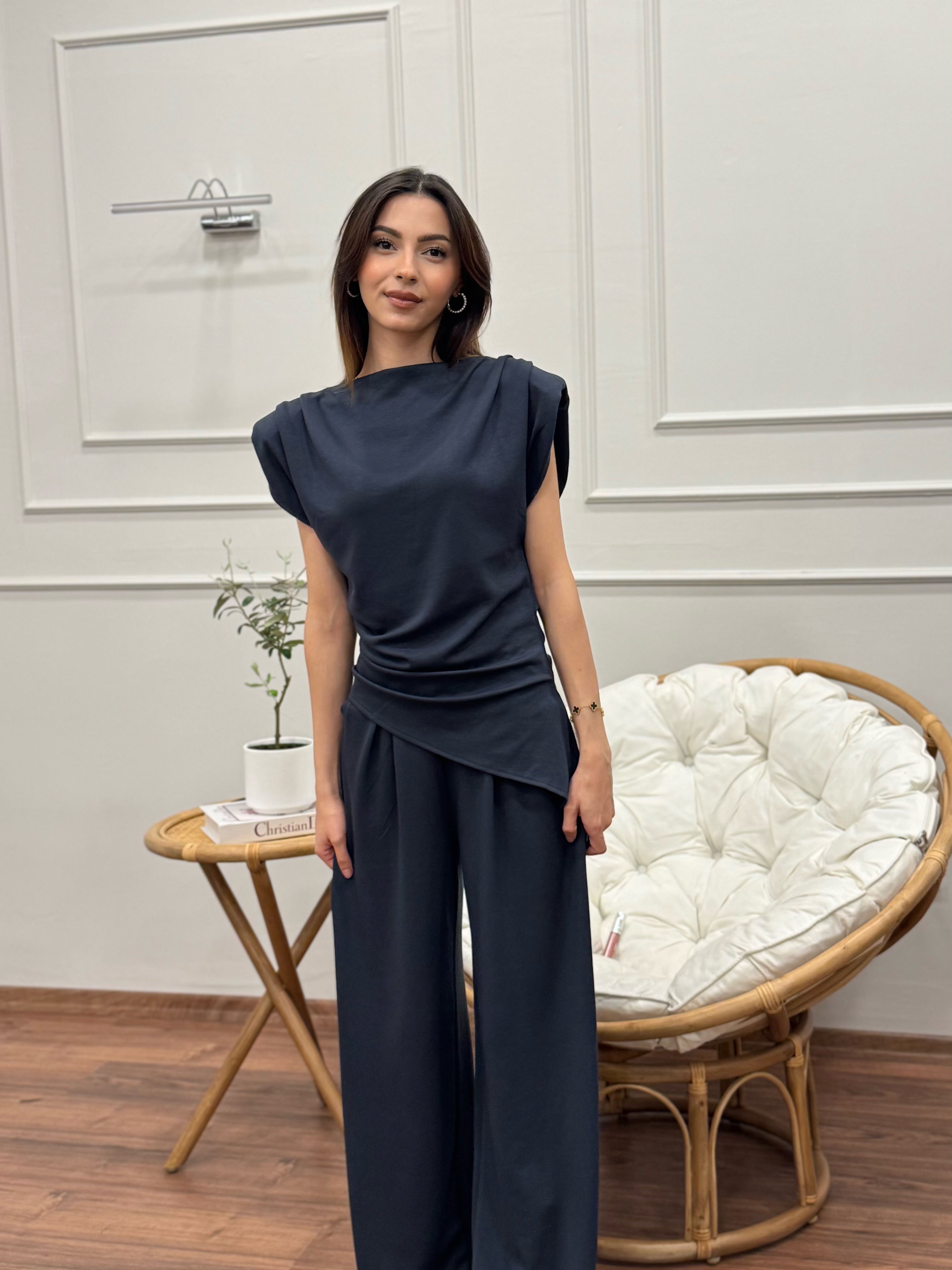 Stella Özel Tasarım İspanyol Pantolon Bluz Antrasit Takım