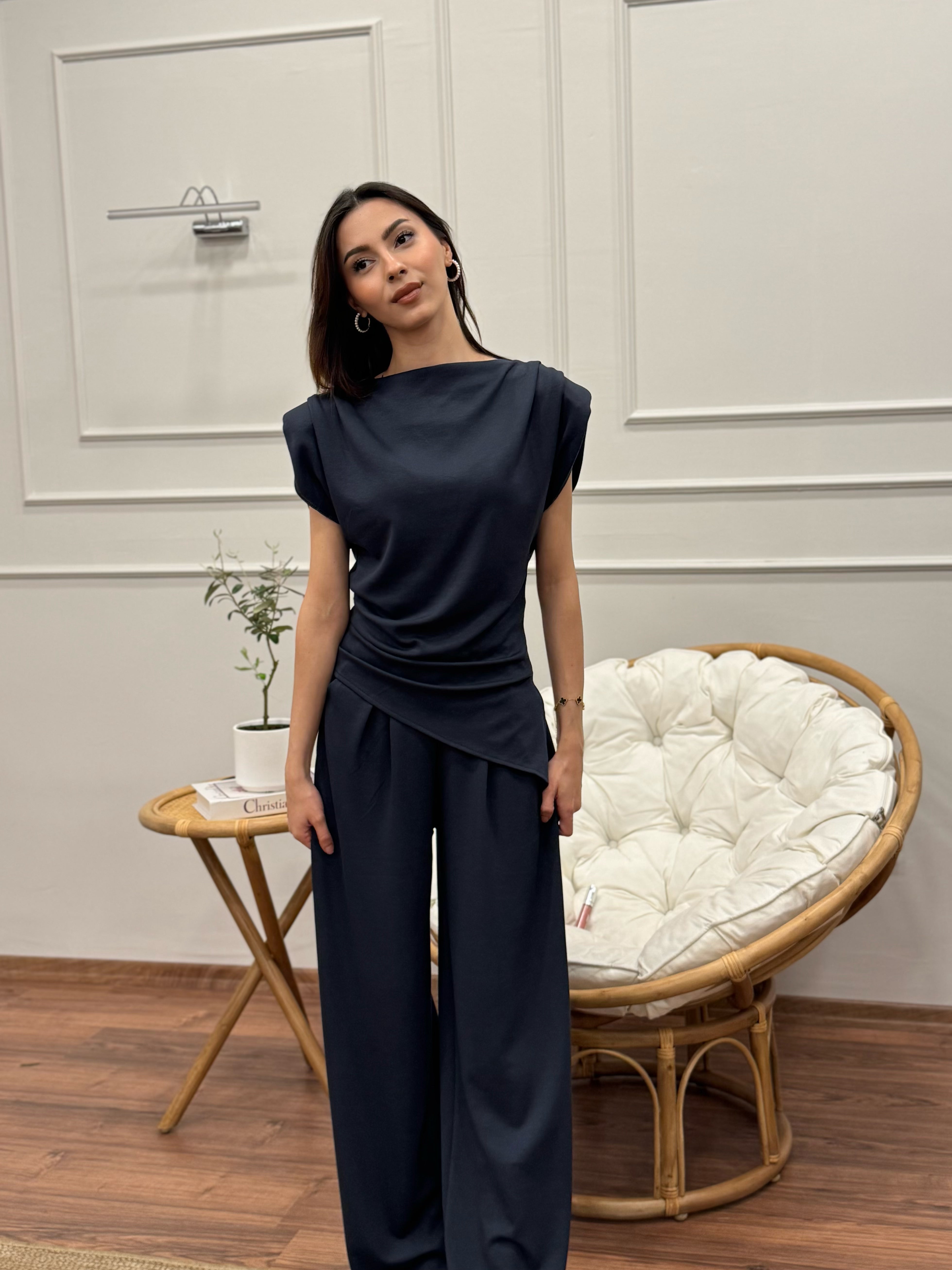 Stella Özel Tasarım İspanyol Pantolon Bluz Antrasit Takım