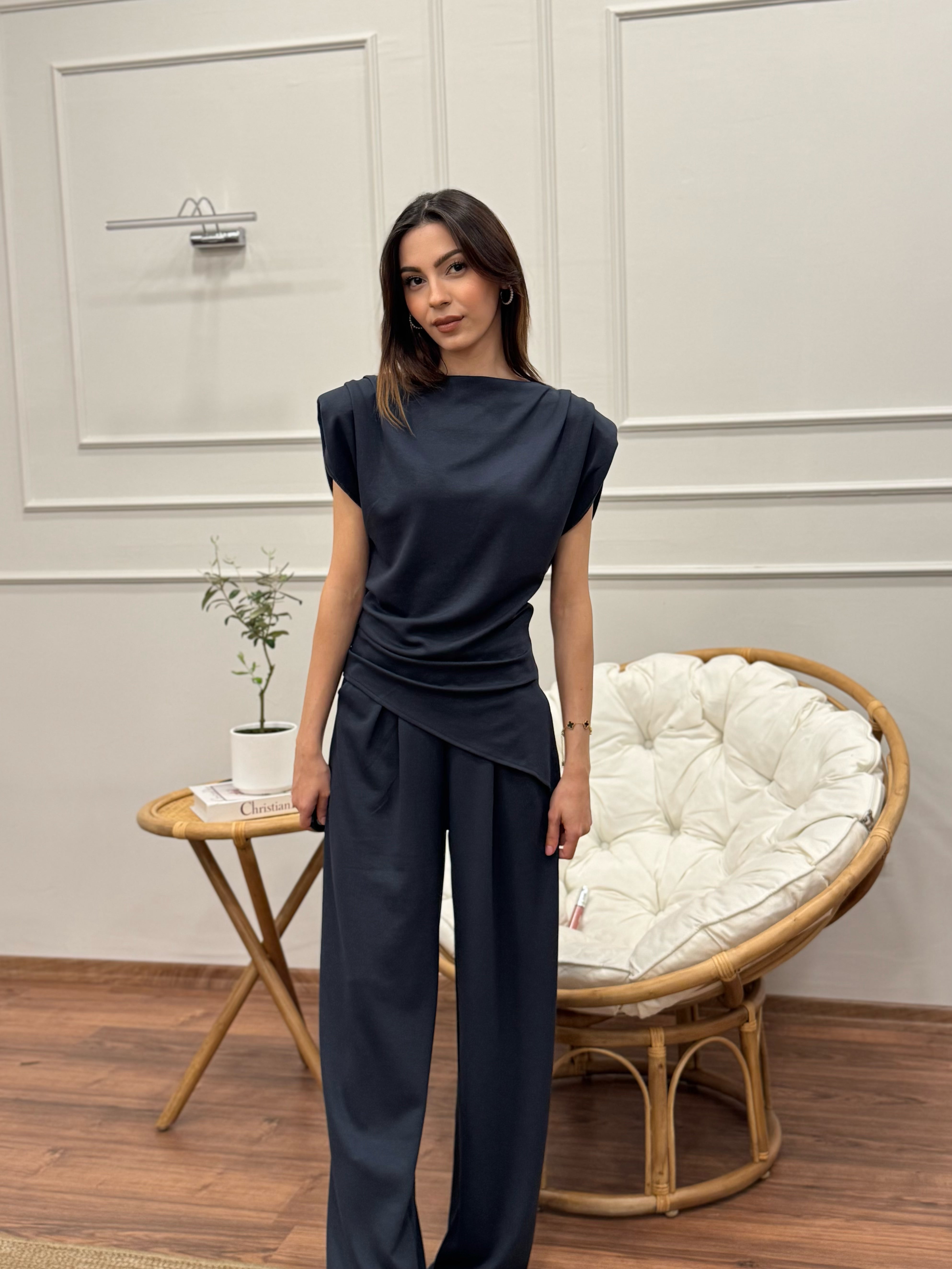 Stella Özel Tasarım İspanyol Pantolon Bluz Antrasit Takım