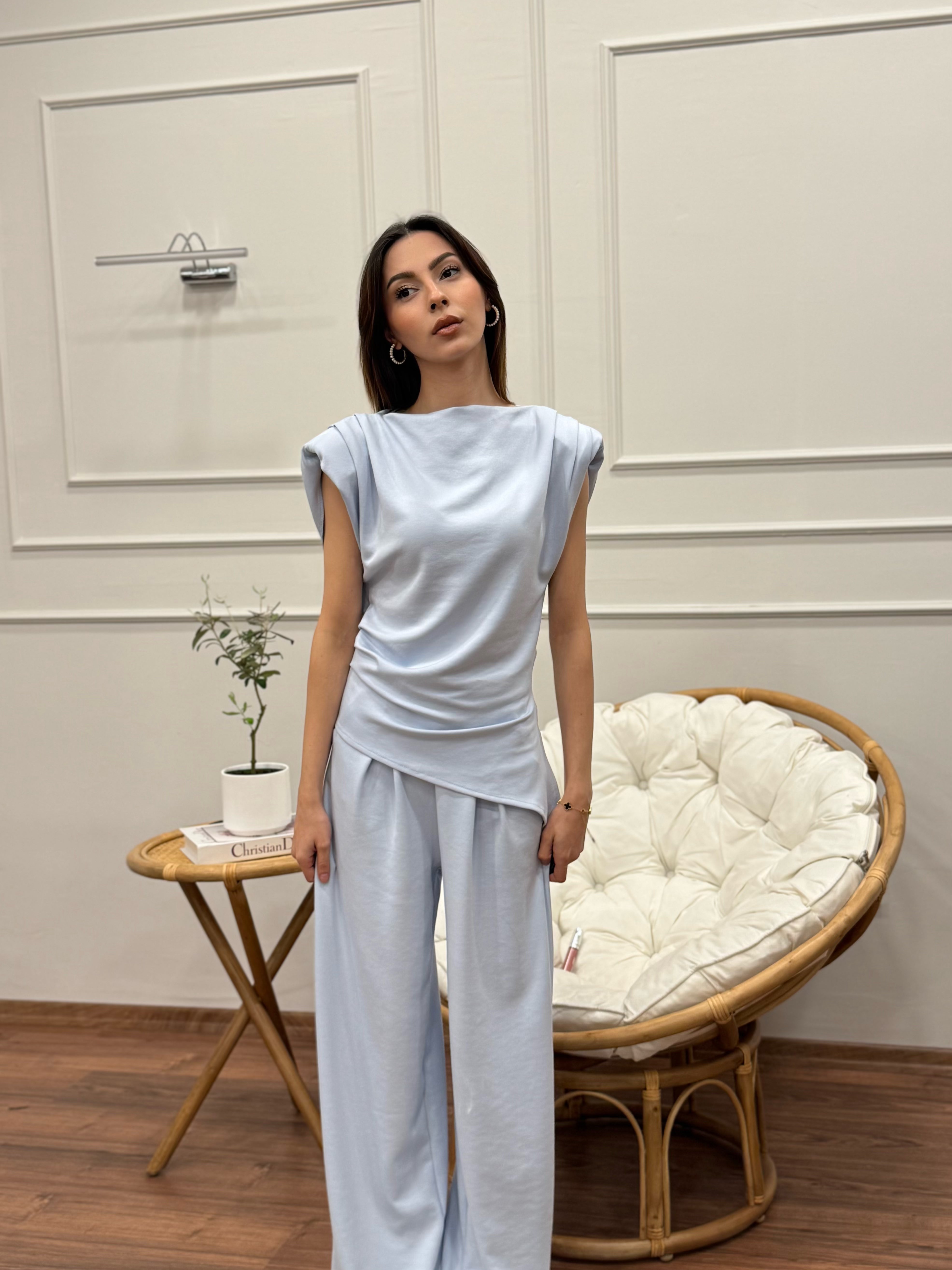 Stella Özel Tasarım İspanyol Pantolon Bluz Bebe Mavisi Takım