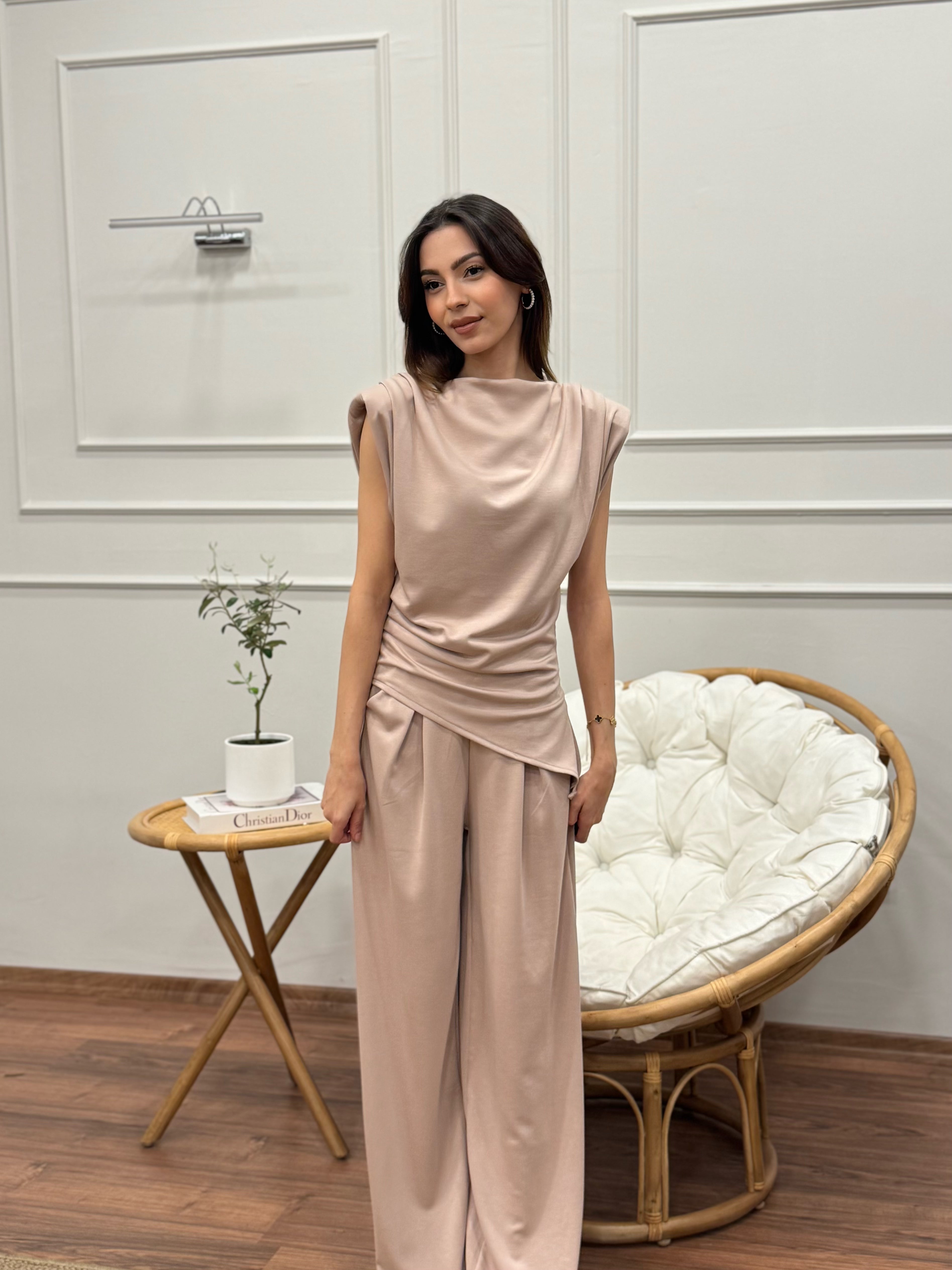 Stella Özel Tasarım İspanyol Pantolon Bluz Bej Takım