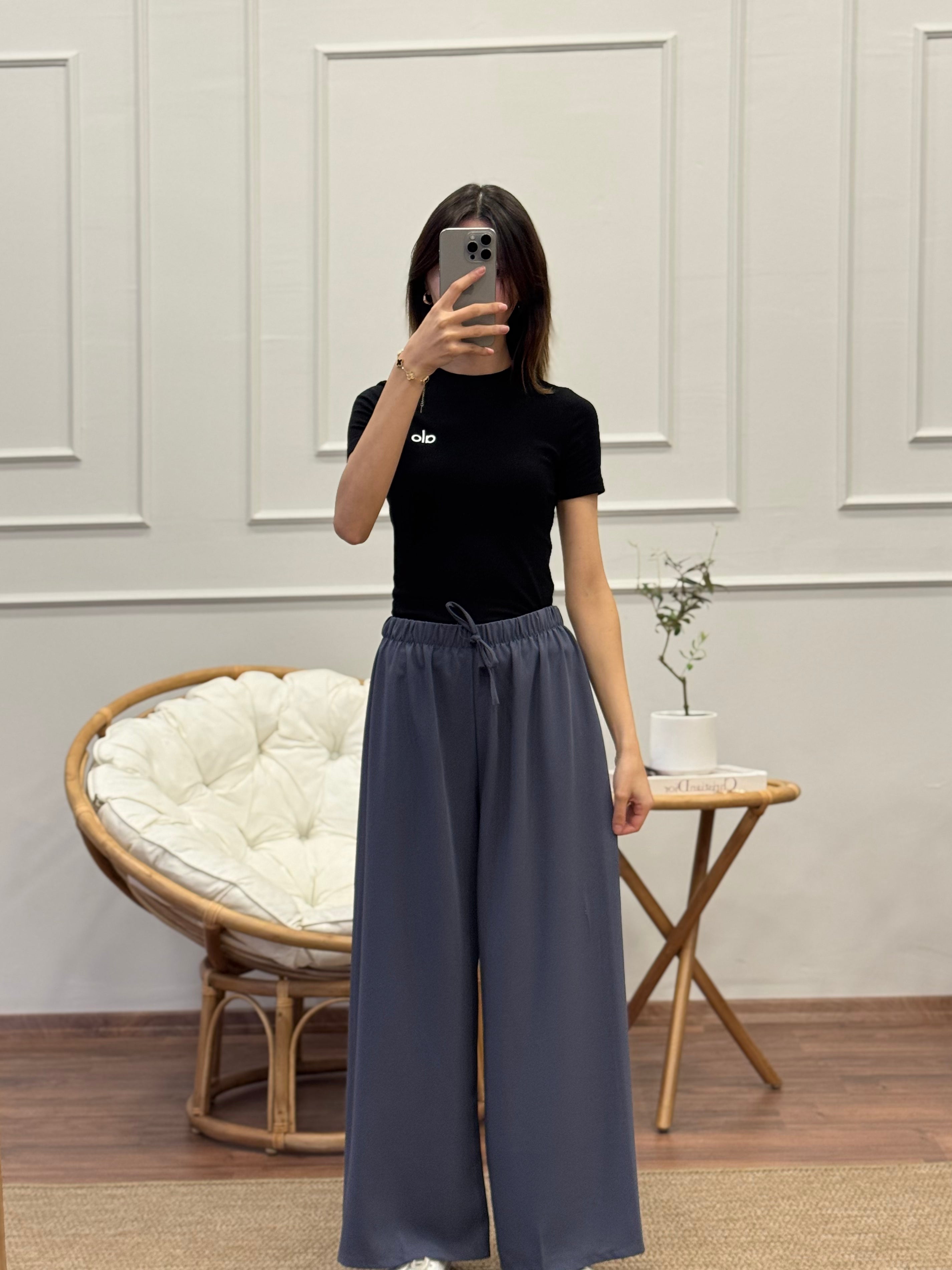 Tensel Kumaş Geniş Kesim Antrasit Pantolon