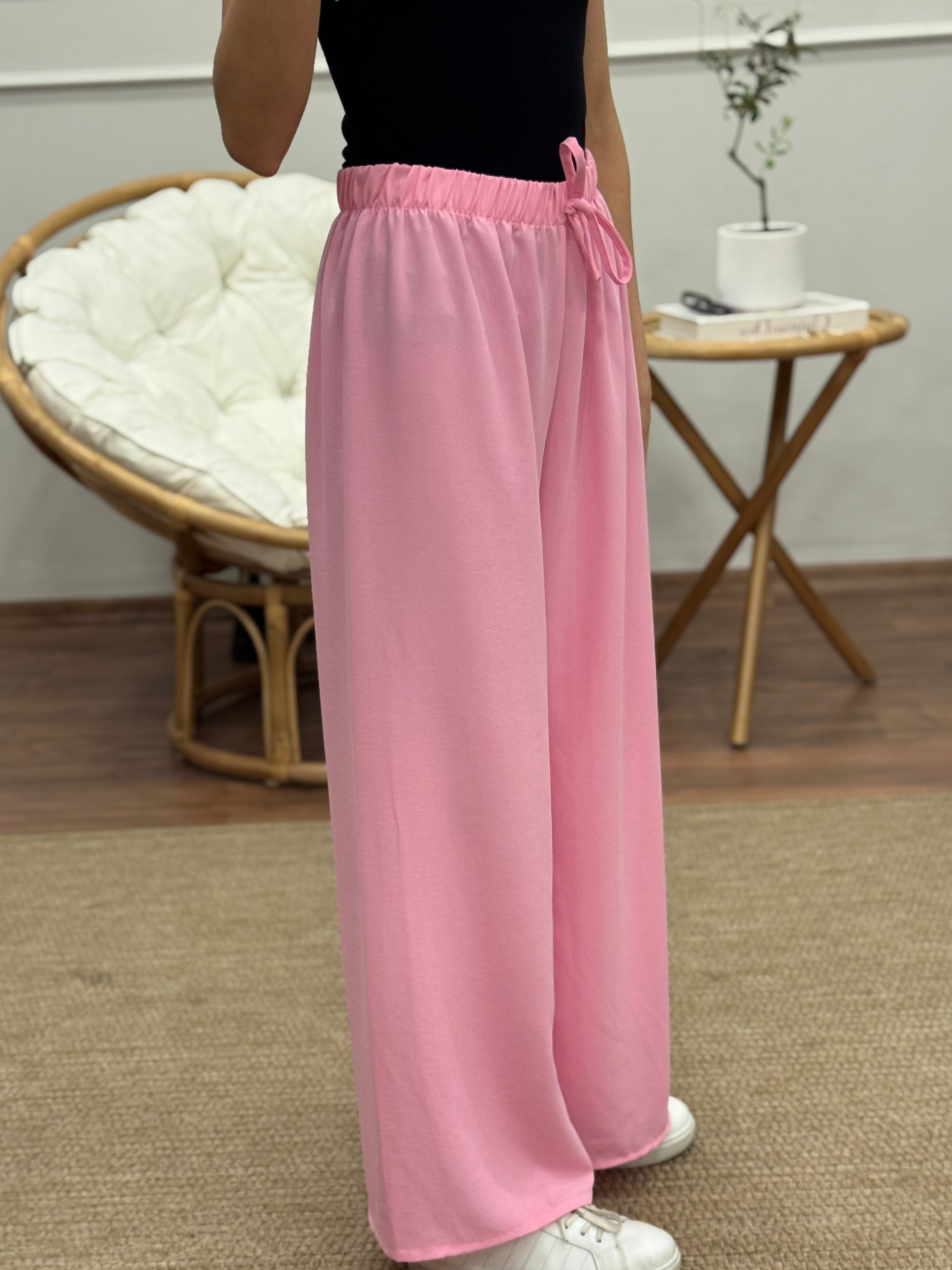 Tensel Kumaş Geniş Kesim Toz Pembe Pantolon