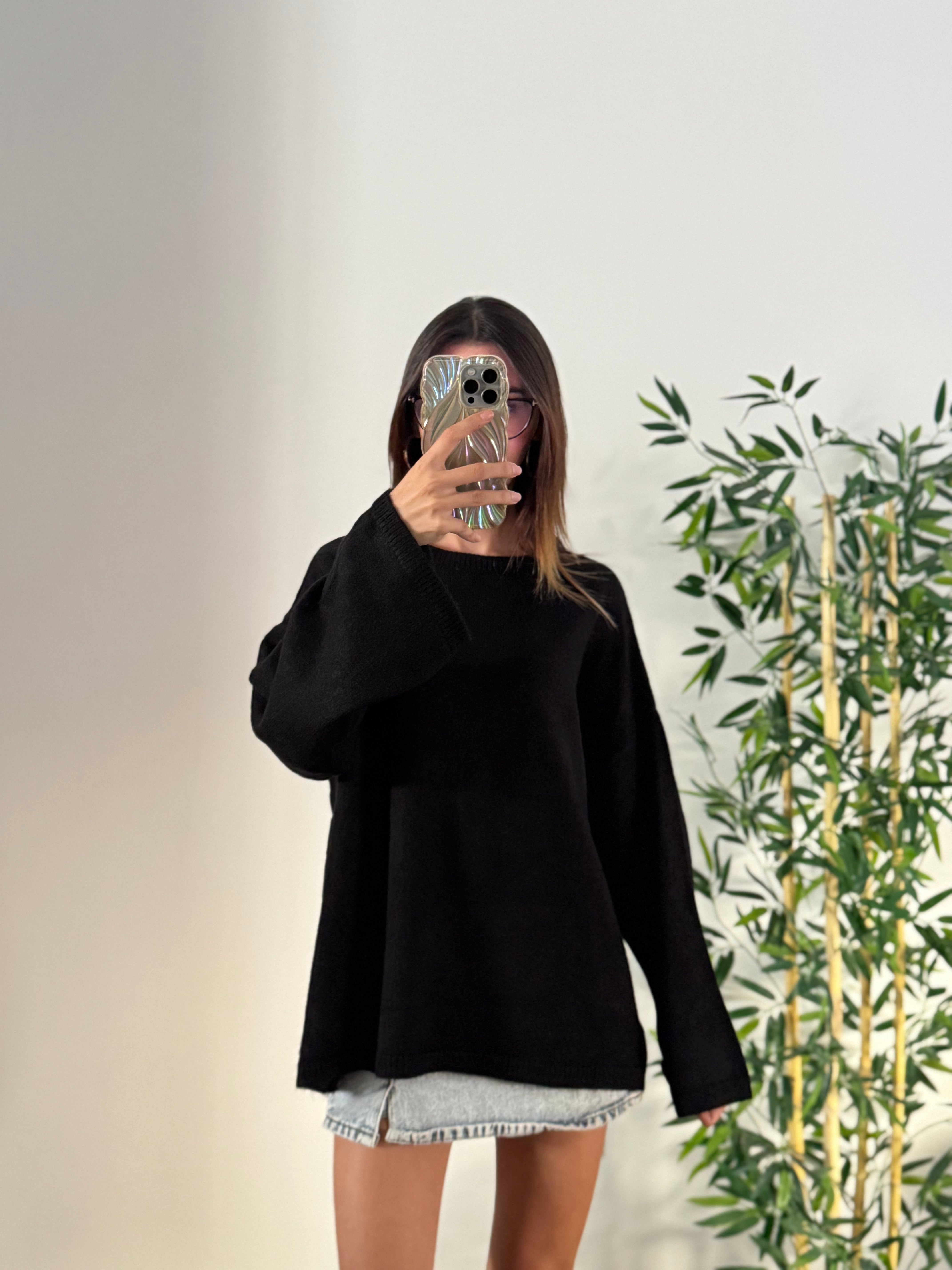 Oversize Bisiklet Yaka Pinterest Siyah Kazak