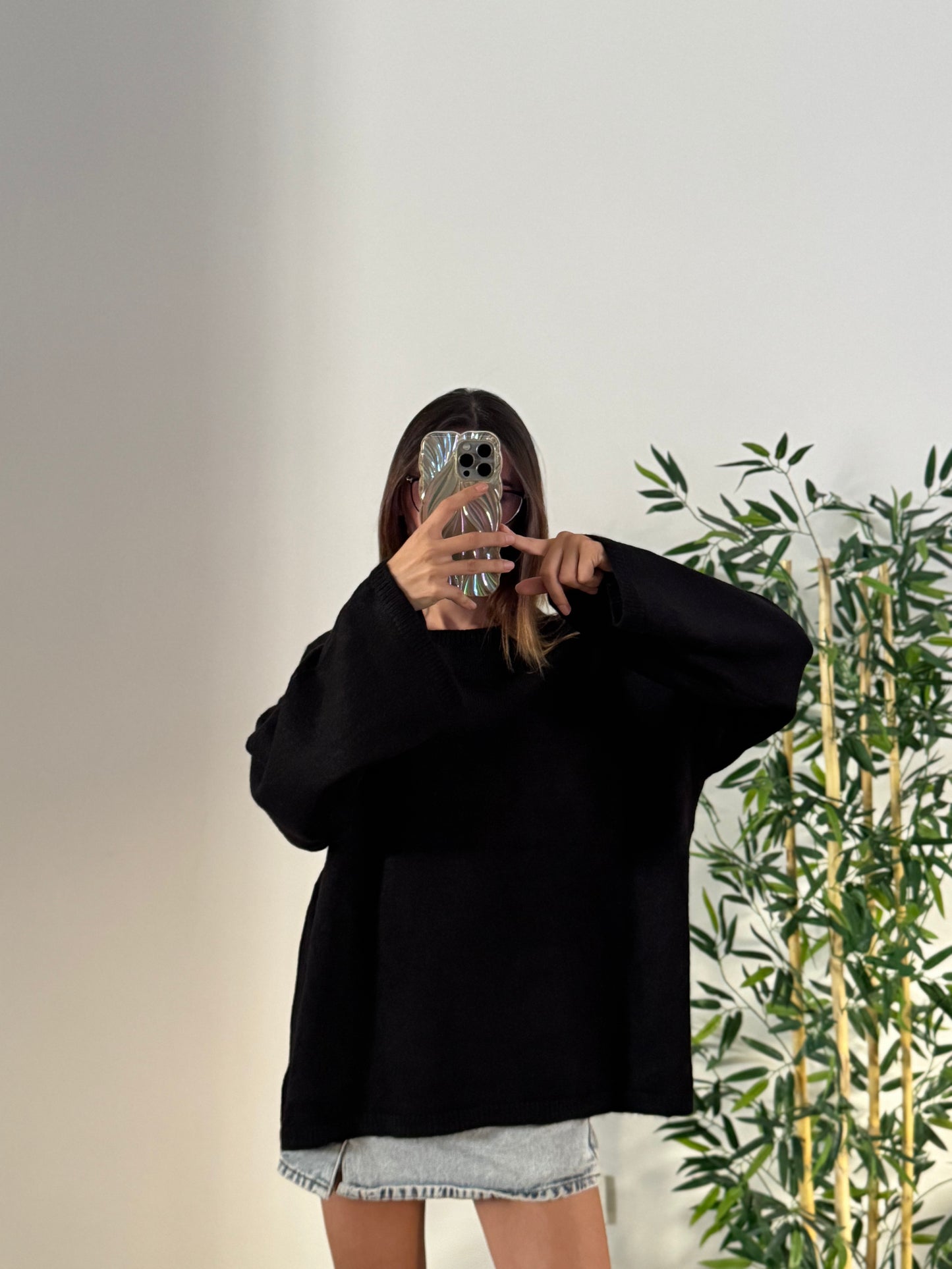 Oversize Bisiklet Yaka Pinterest Siyah Kazak