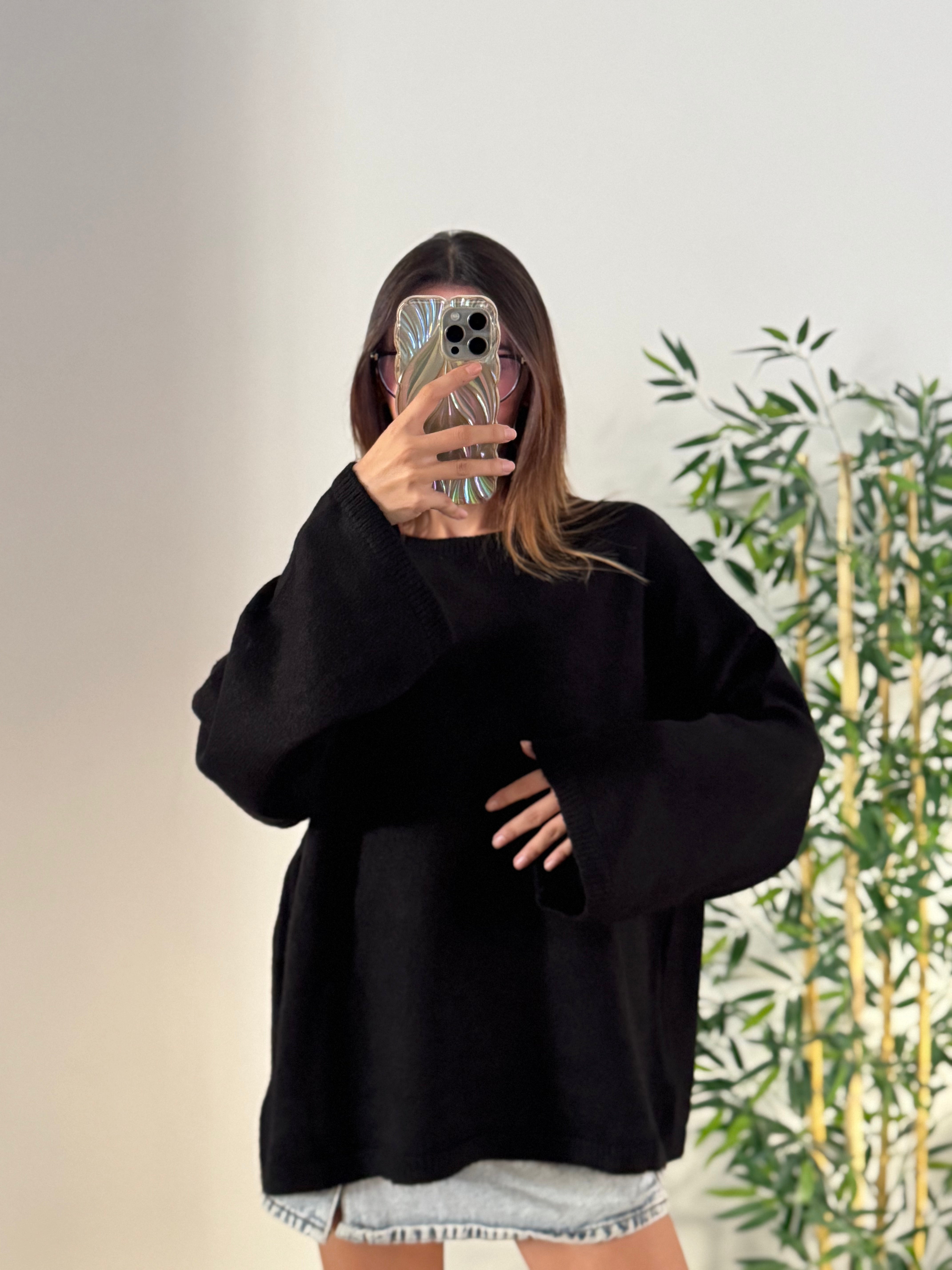Oversize Bisiklet Yaka Pinterest Siyah Kazak