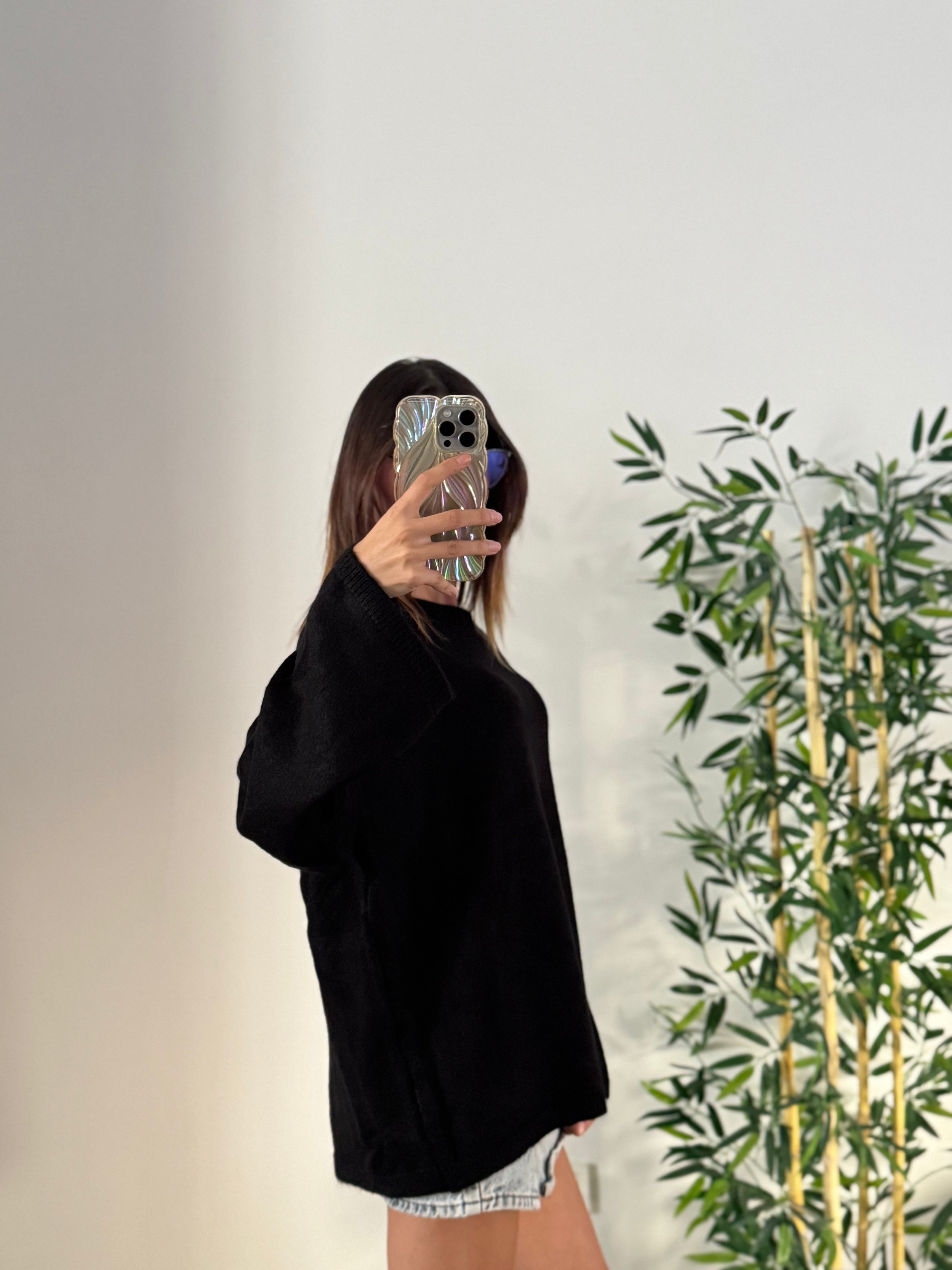 Oversize Bisiklet Yaka Pinterest Siyah Kazak