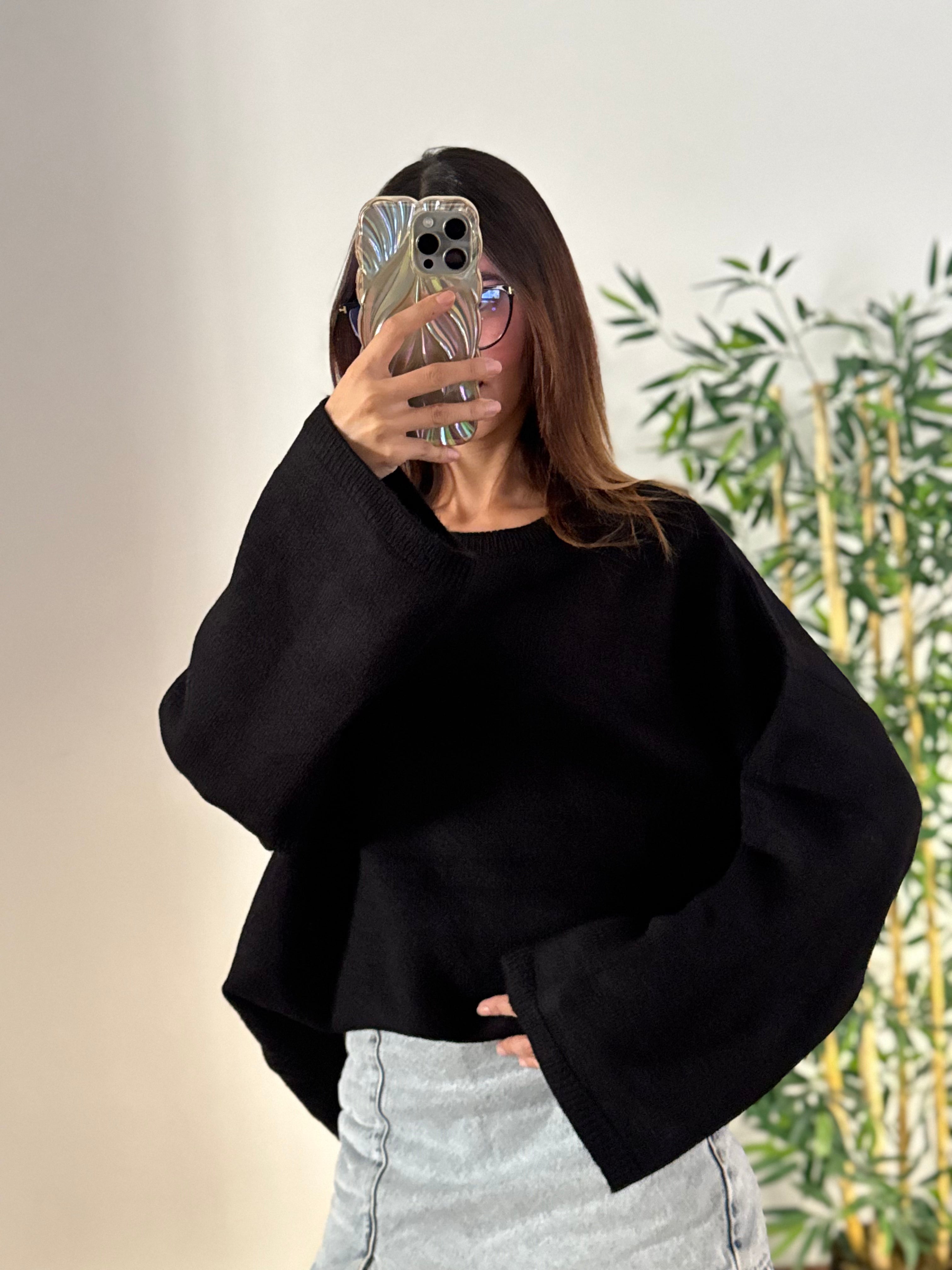 Oversize Bisiklet Yaka Pinterest Siyah Kazak