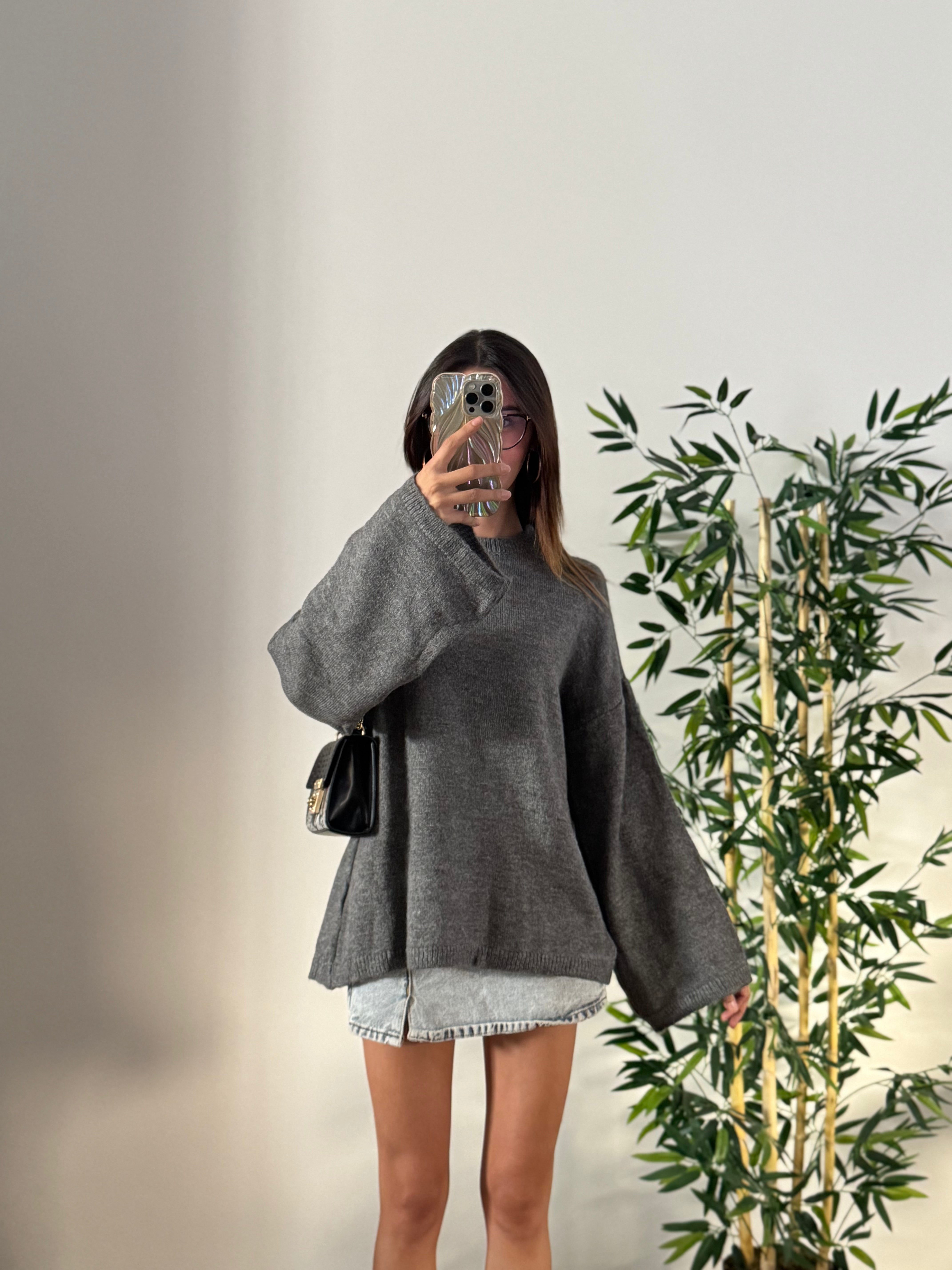Oversize Bisiklet Yaka Pinterest Gri Kazak