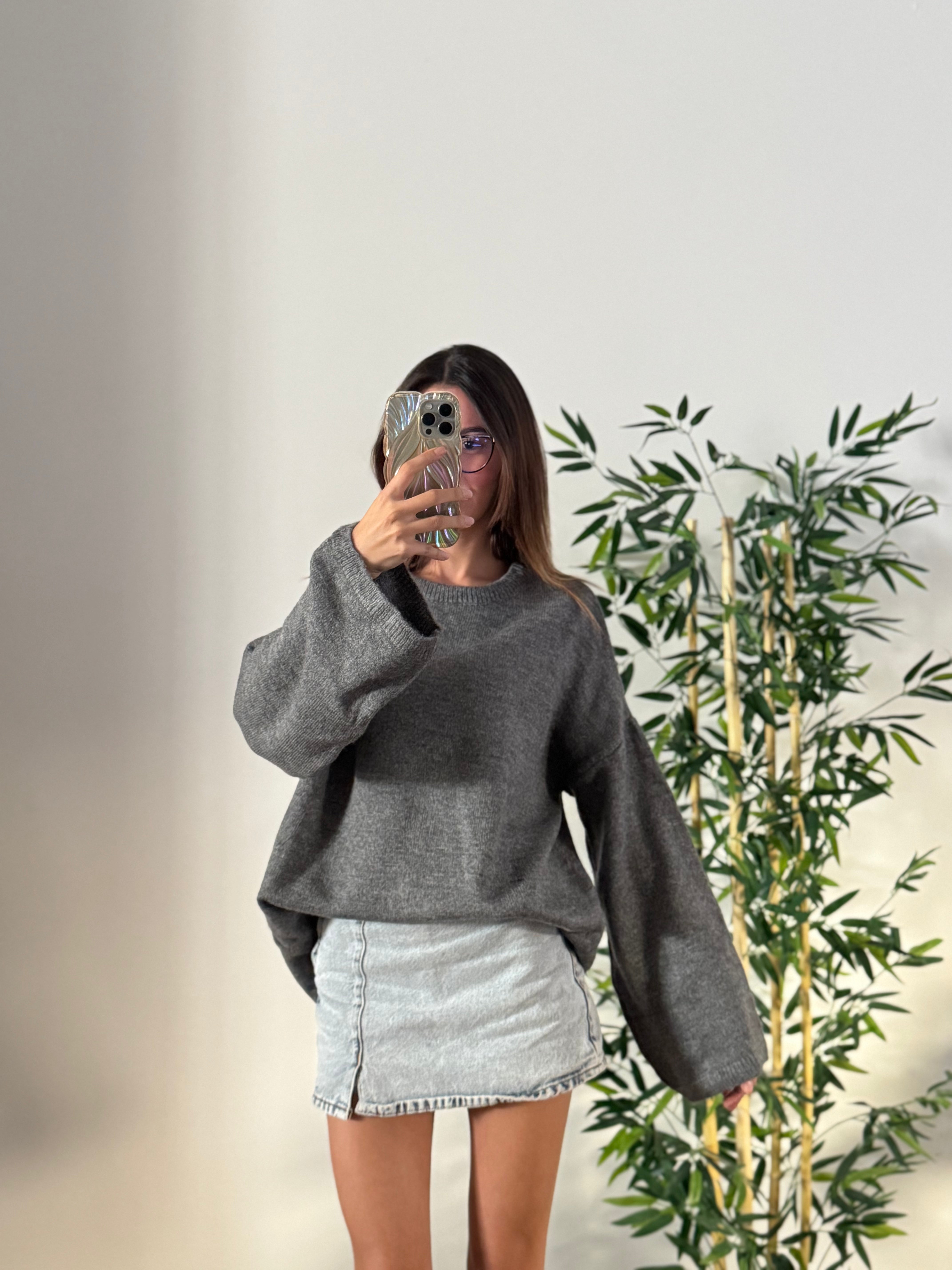 Oversize Bisiklet Yaka Pinterest Gri Kazak