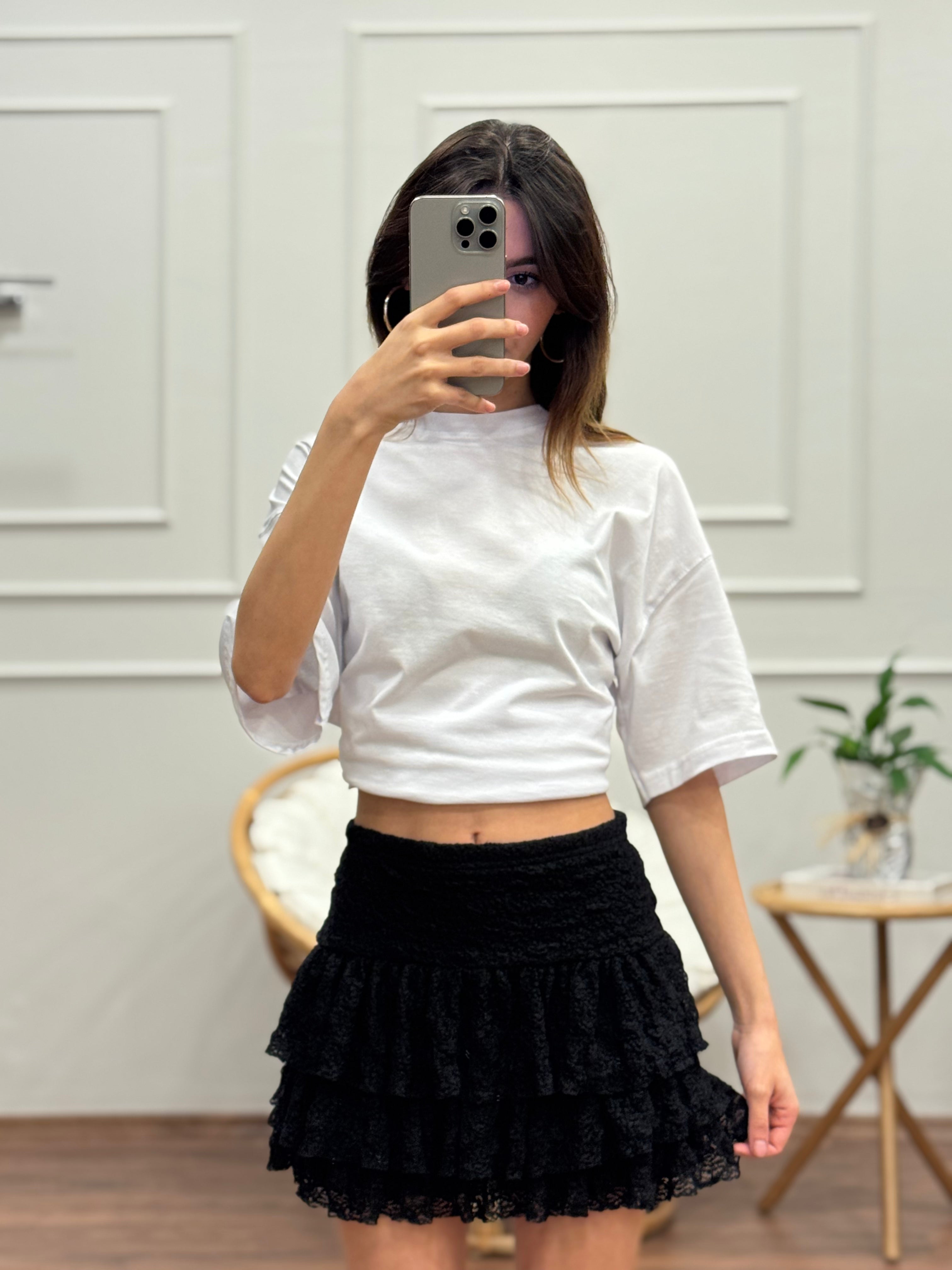 Güpürlü Mini Siyah Etek