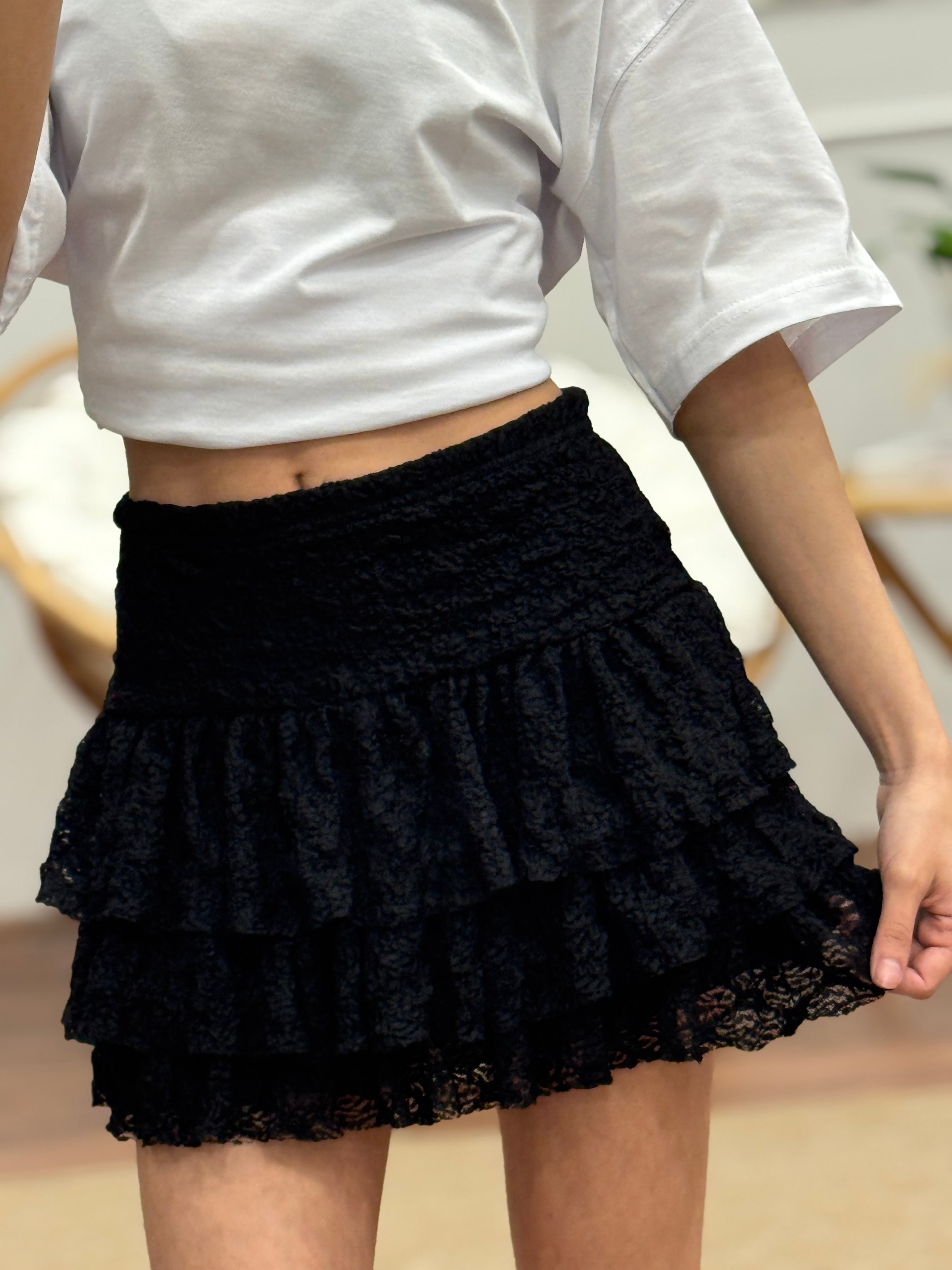 Güpürlü Mini Siyah Etek