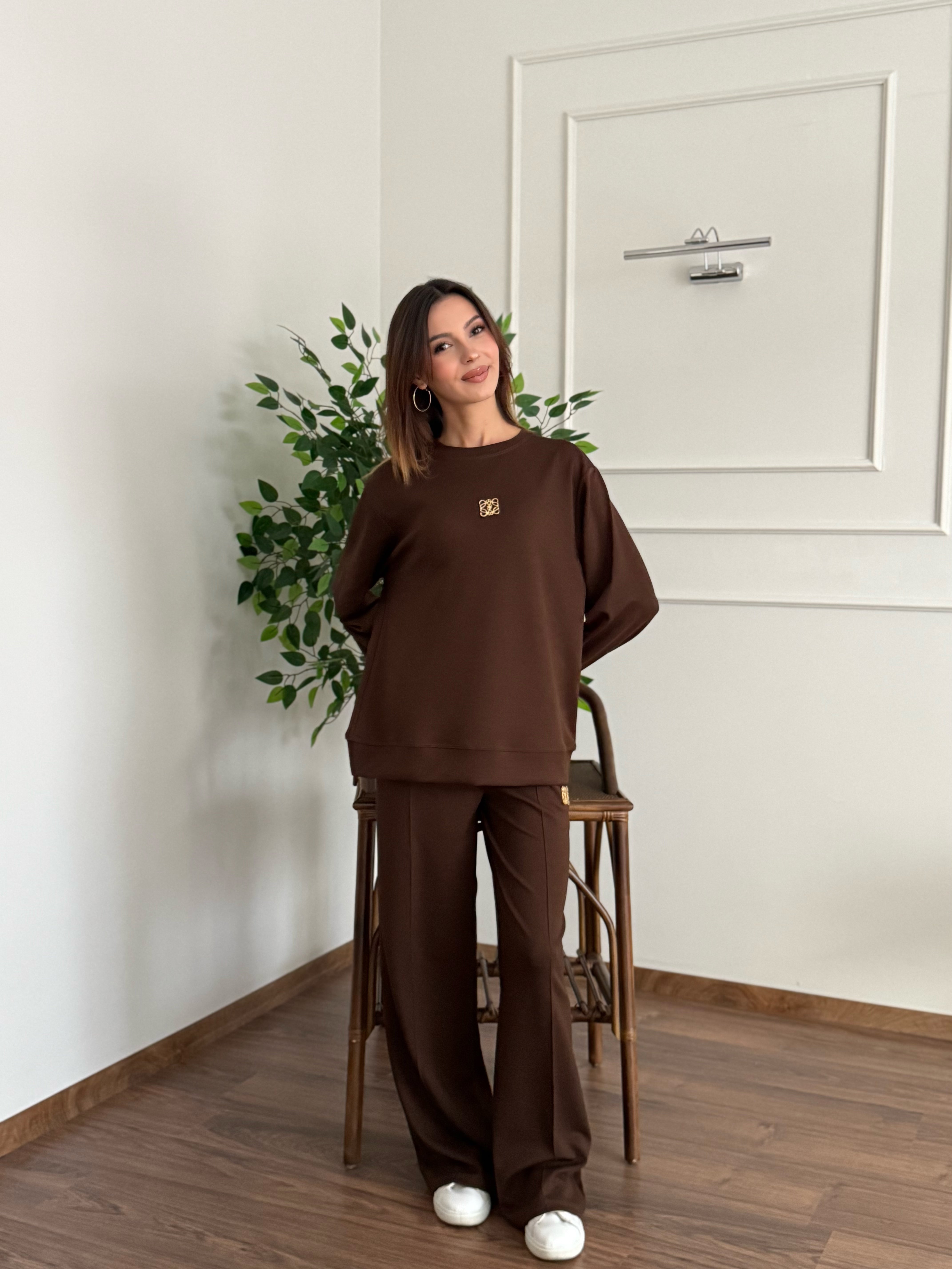 Allura Bluz Pantolon Kahverengi Takım