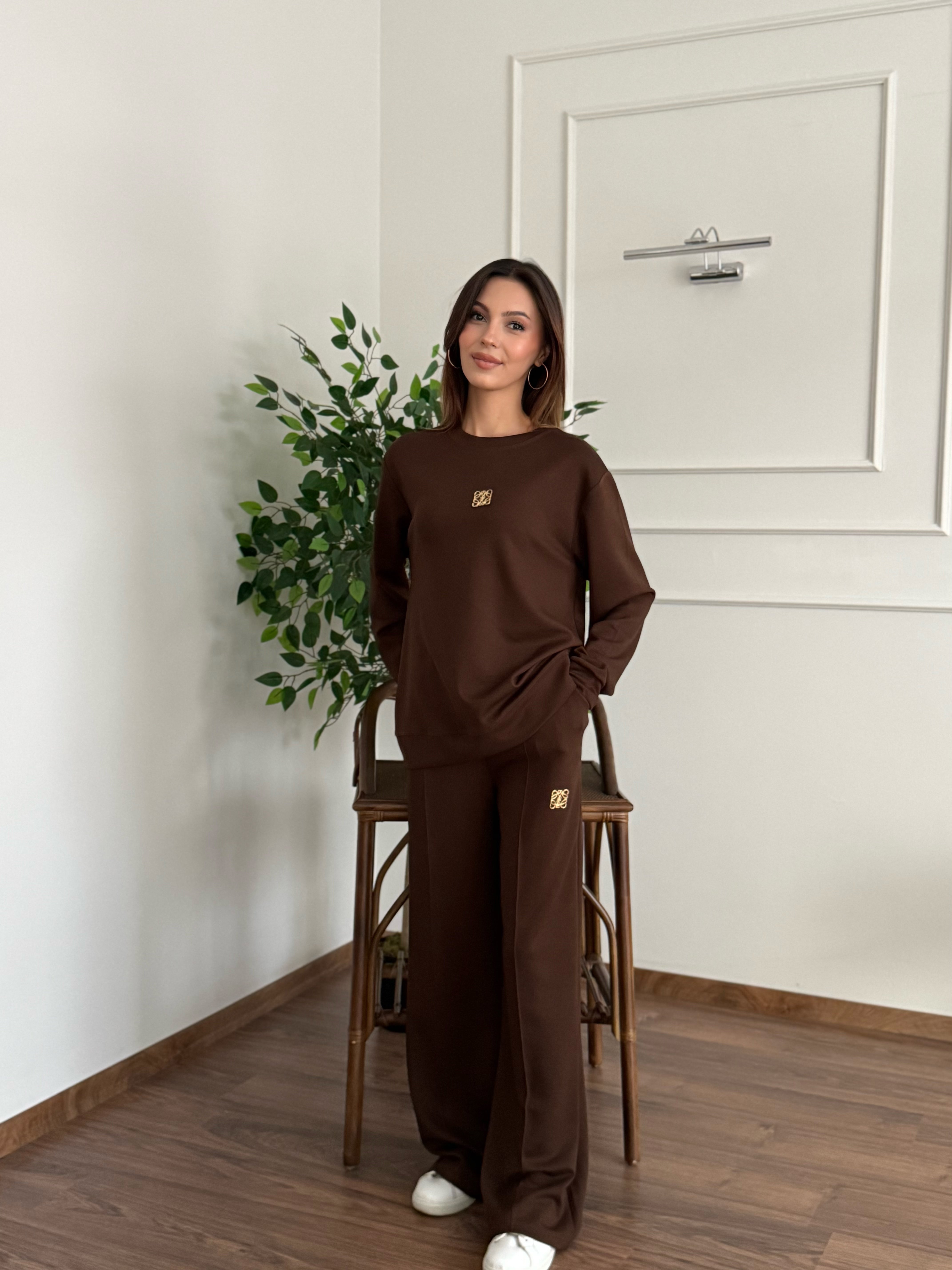 Allura Bluz Pantolon Kahverengi Takım