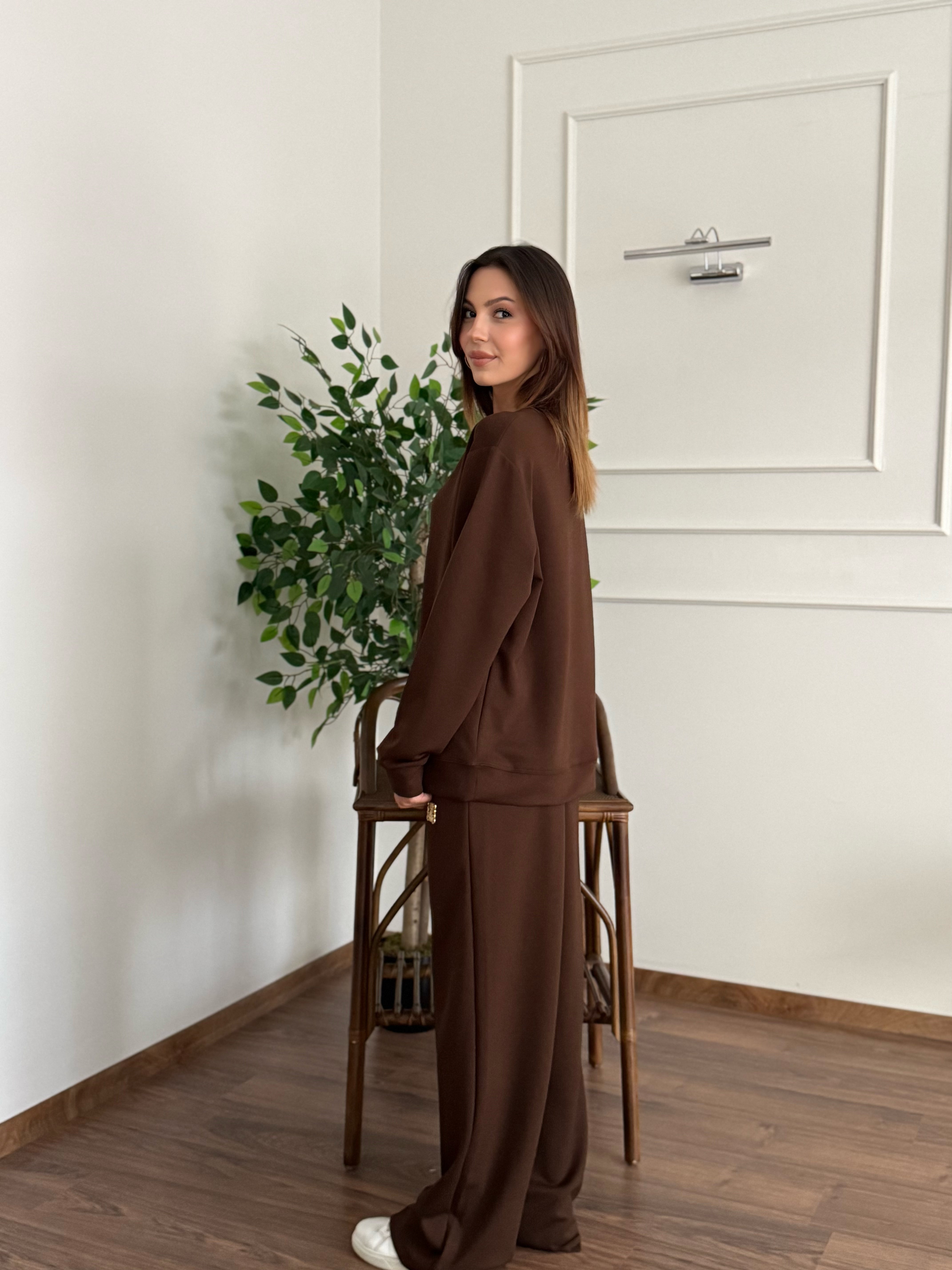 Allura Bluz Pantolon Kahverengi Takım