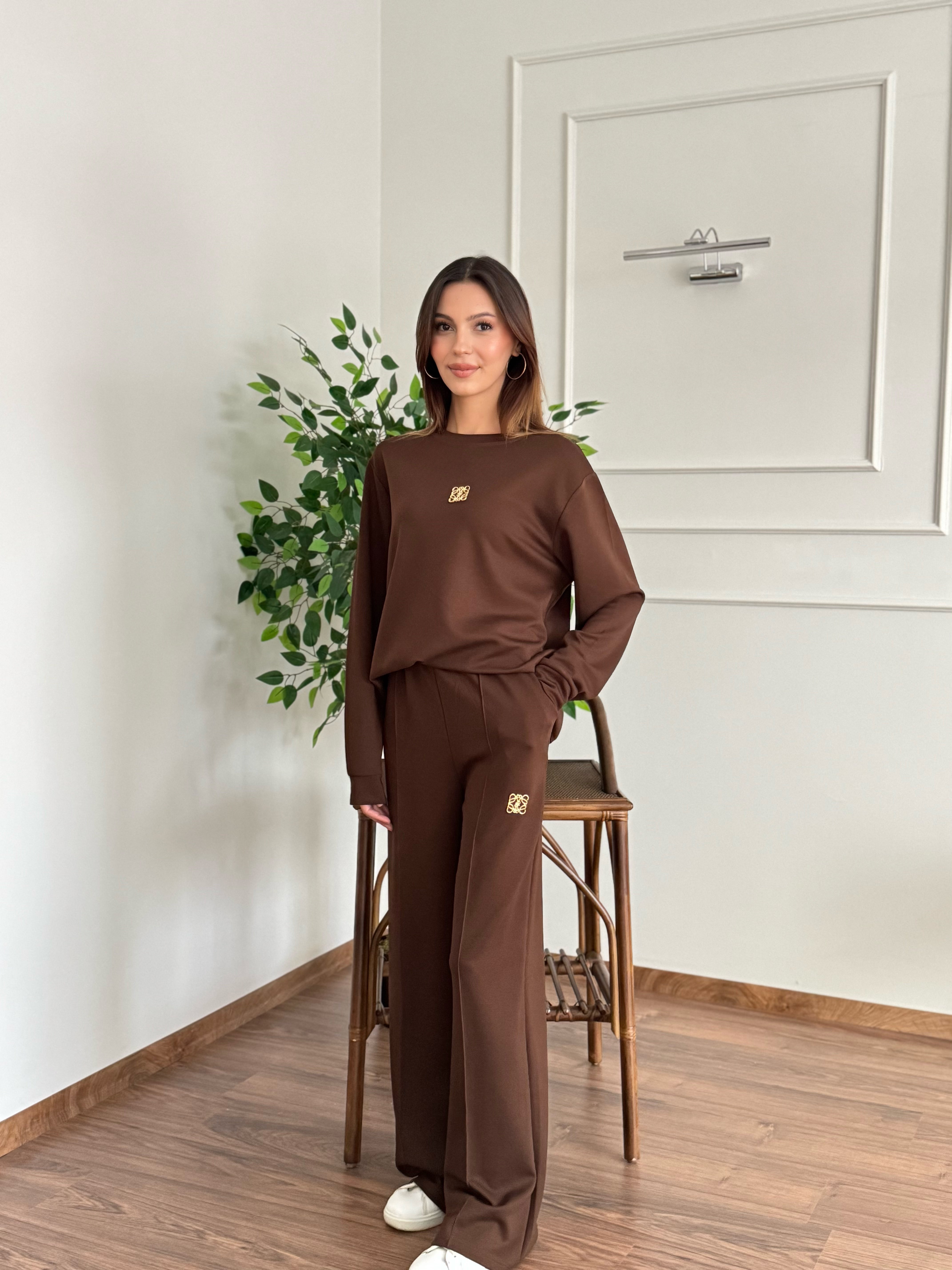 Allura Bluz Pantolon Kahverengi Takım