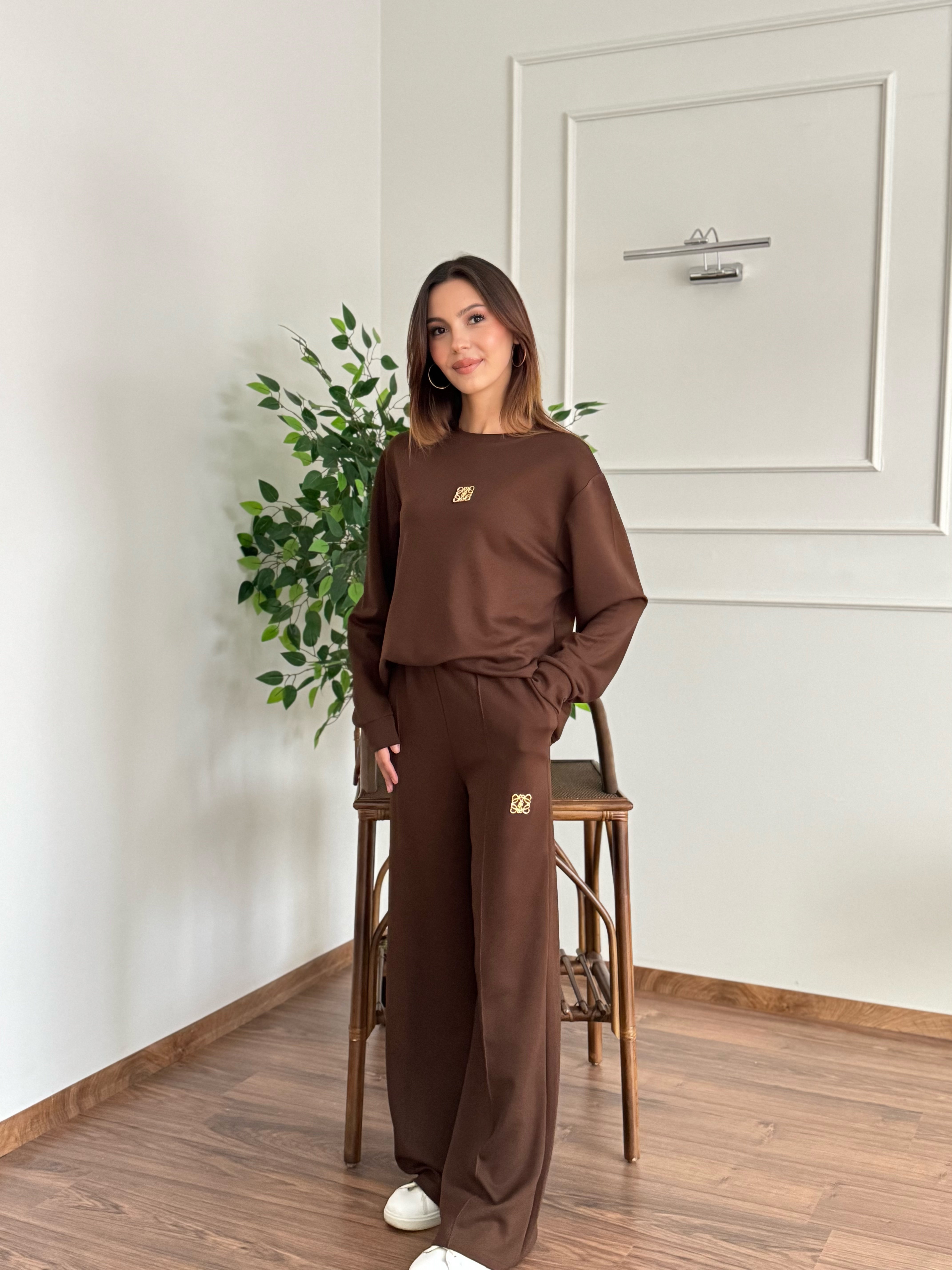 Allura Bluz Pantolon Kahverengi Takım