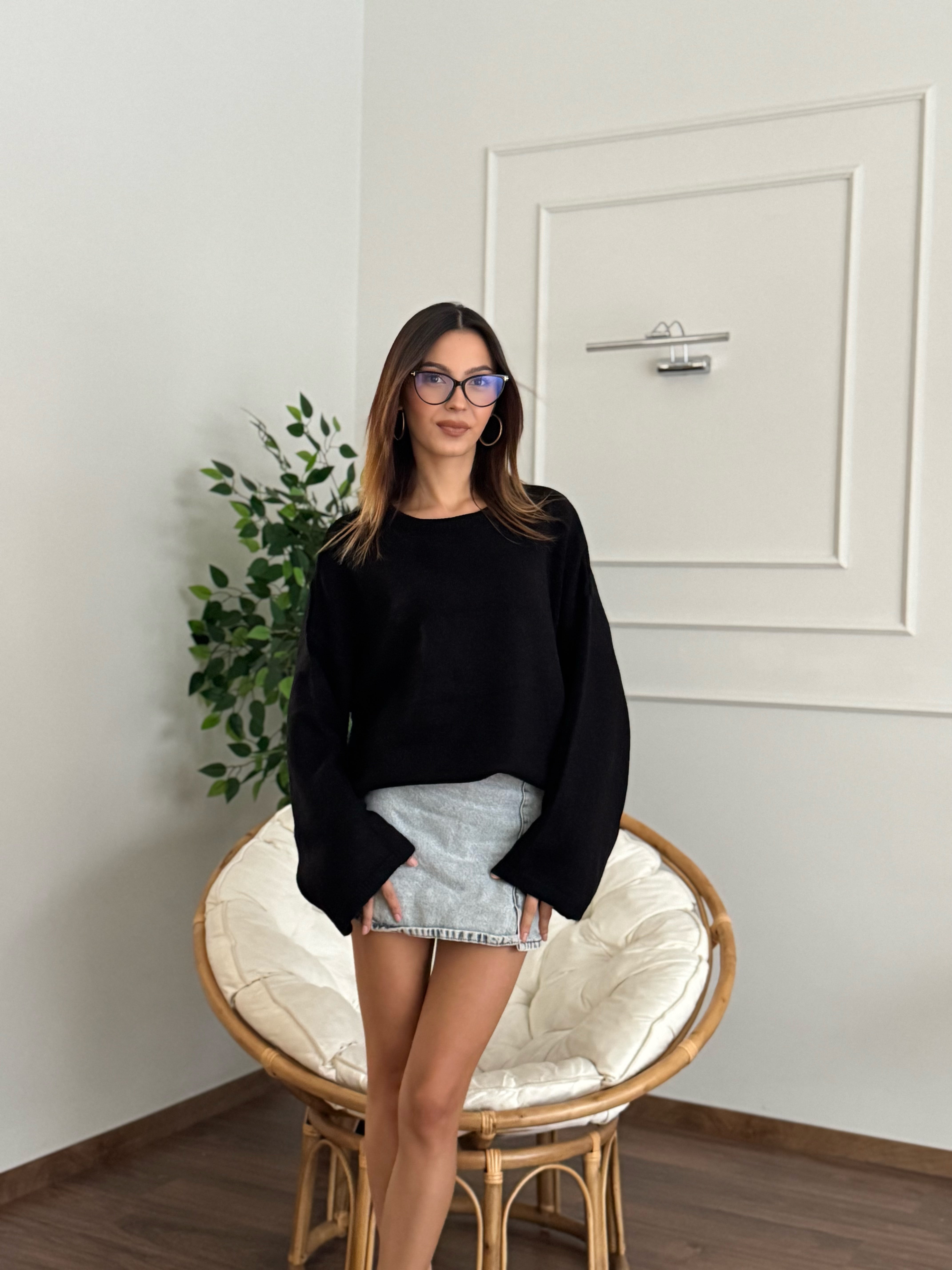 Oversize Bisiklet Yaka Pinterest Siyah Kazak