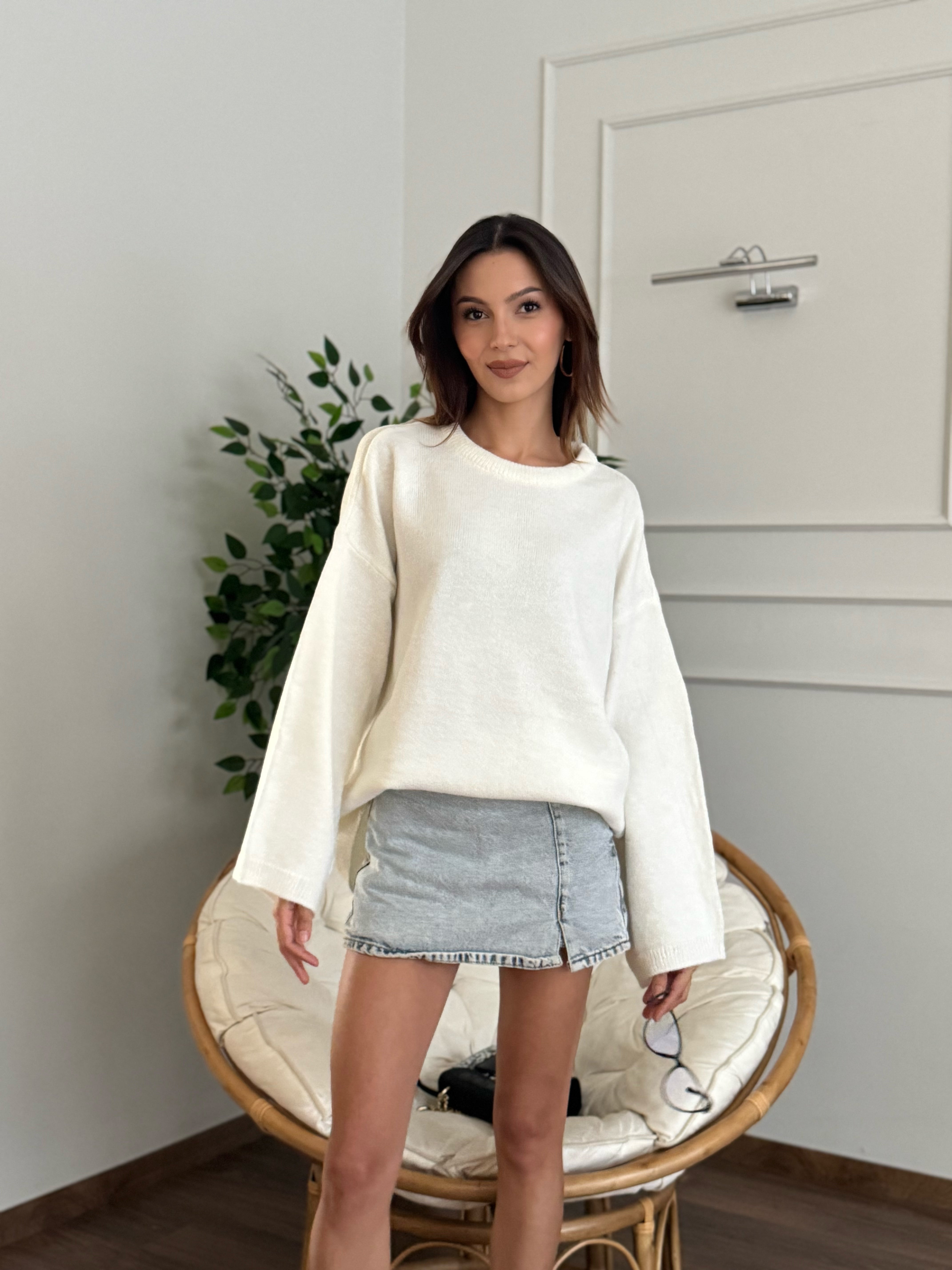 Oversize Bisiklet Yaka Pinterest Beyaz Kazak