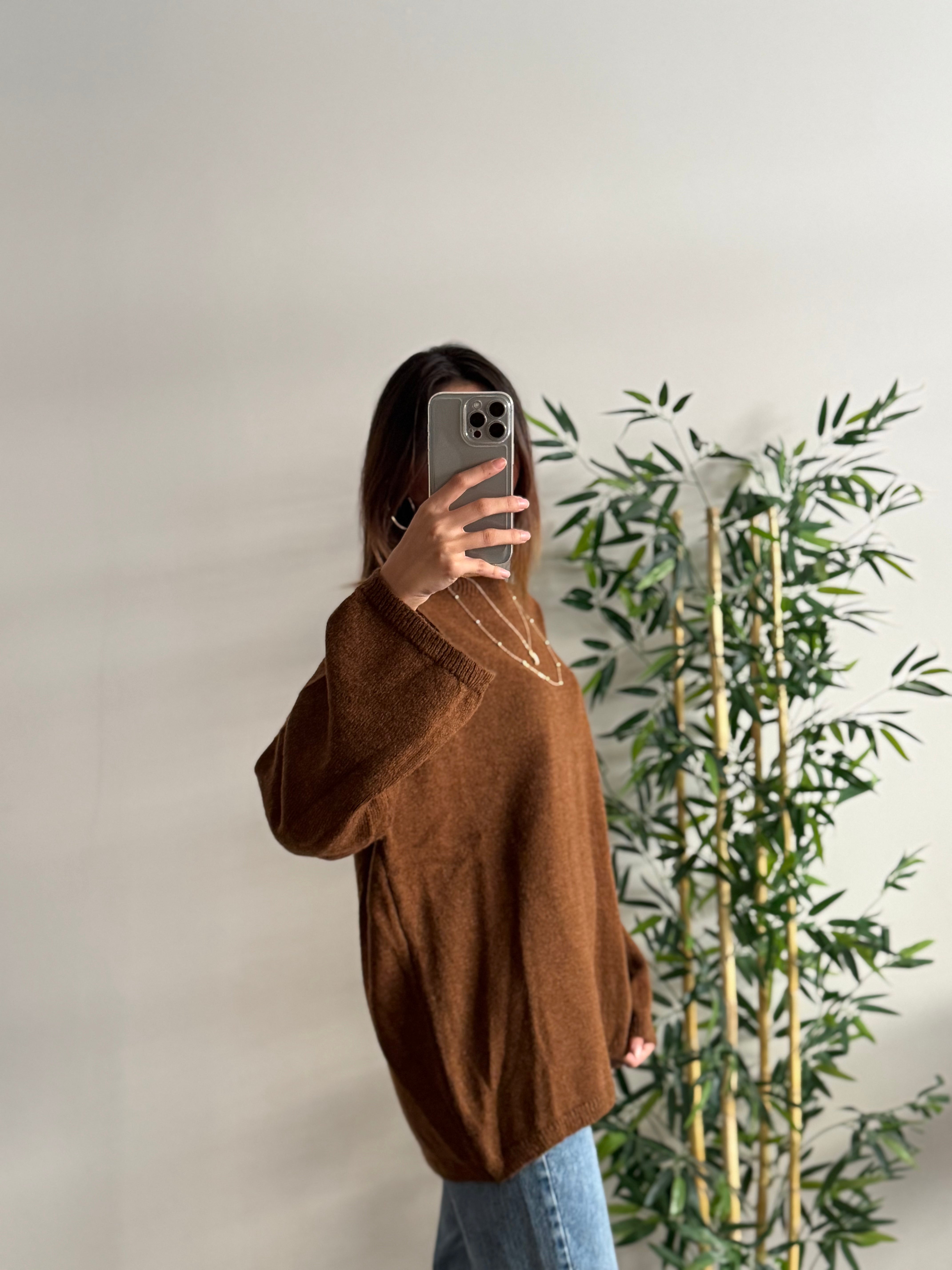 Oversize Bisiklet Yaka Pinterest Kahverengi Kazak