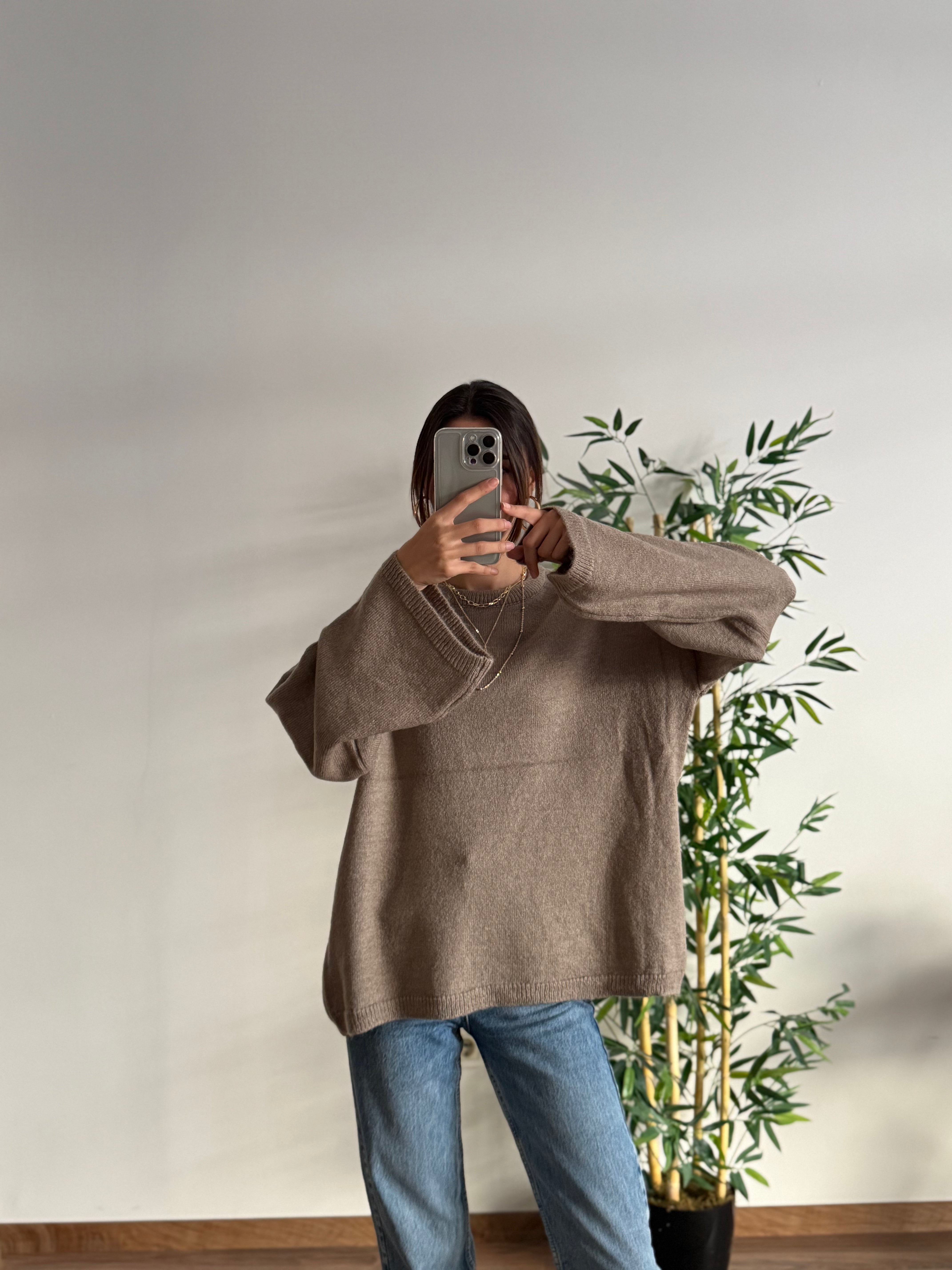 Oversize Bisiklet Yaka Pinterest Bej Kazak