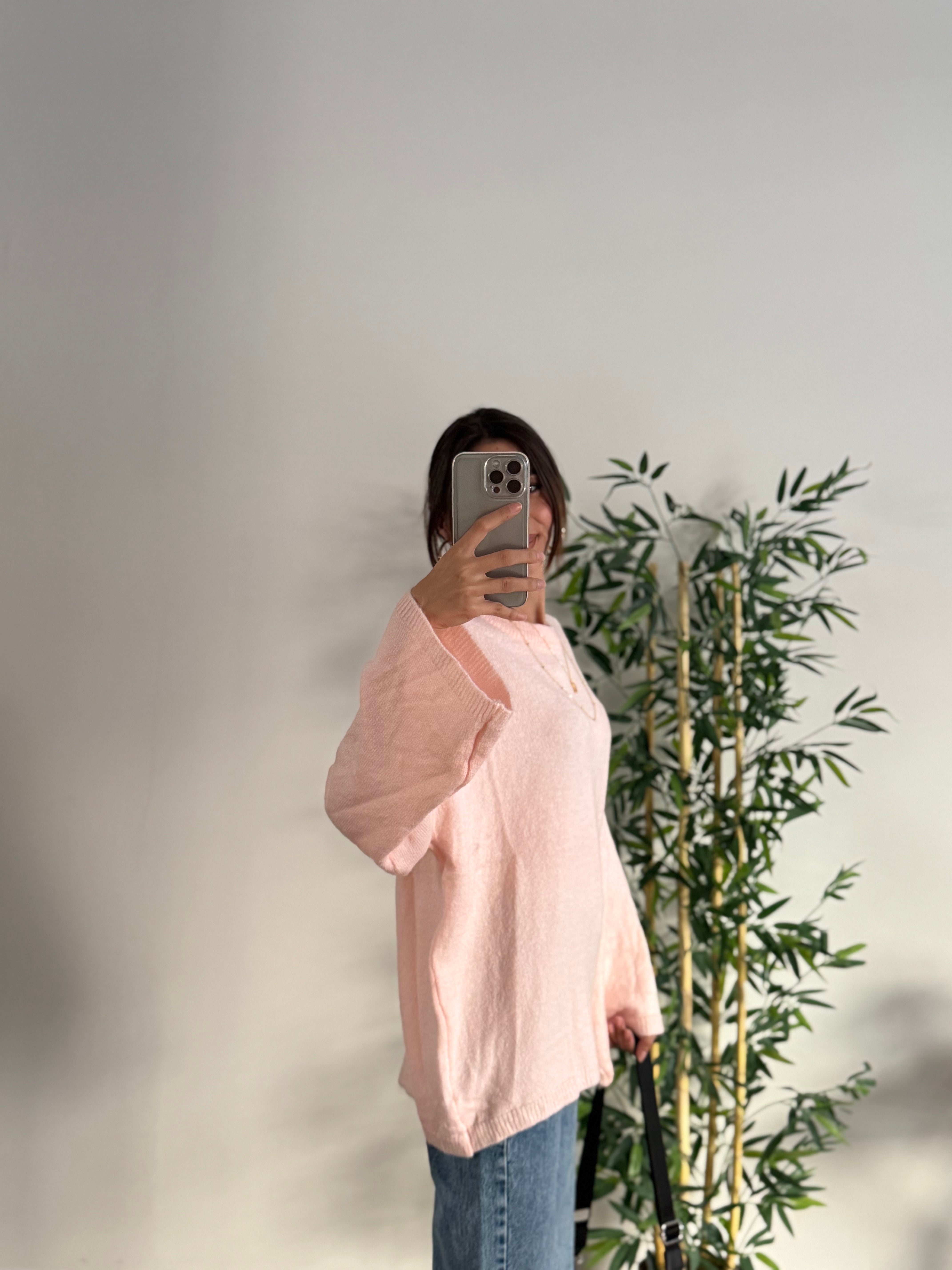 Oversize Bisiklet Yaka Pinterest Pembe Kazak
