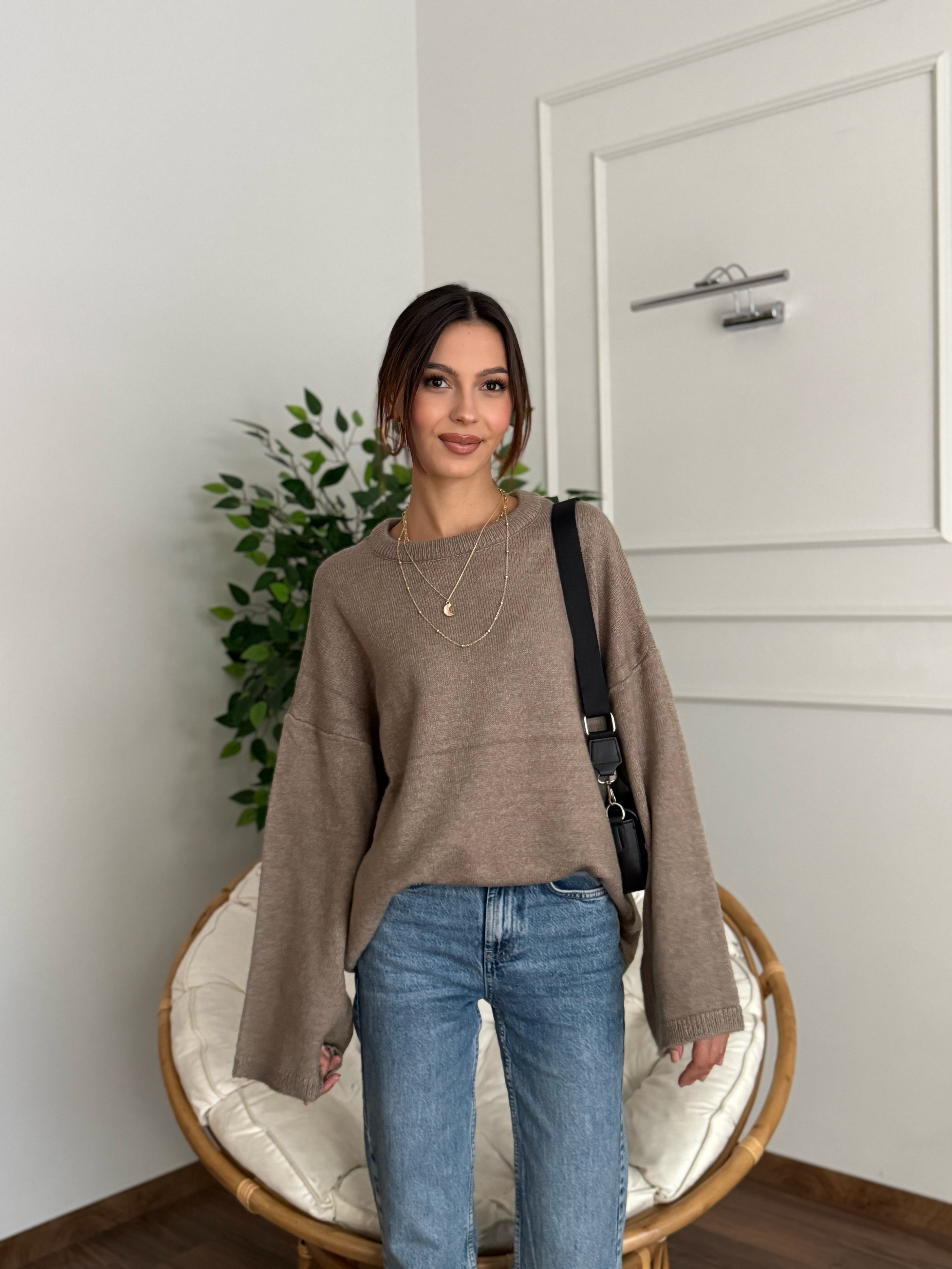 Oversize Bisiklet Yaka Pinterest Bej Kazak