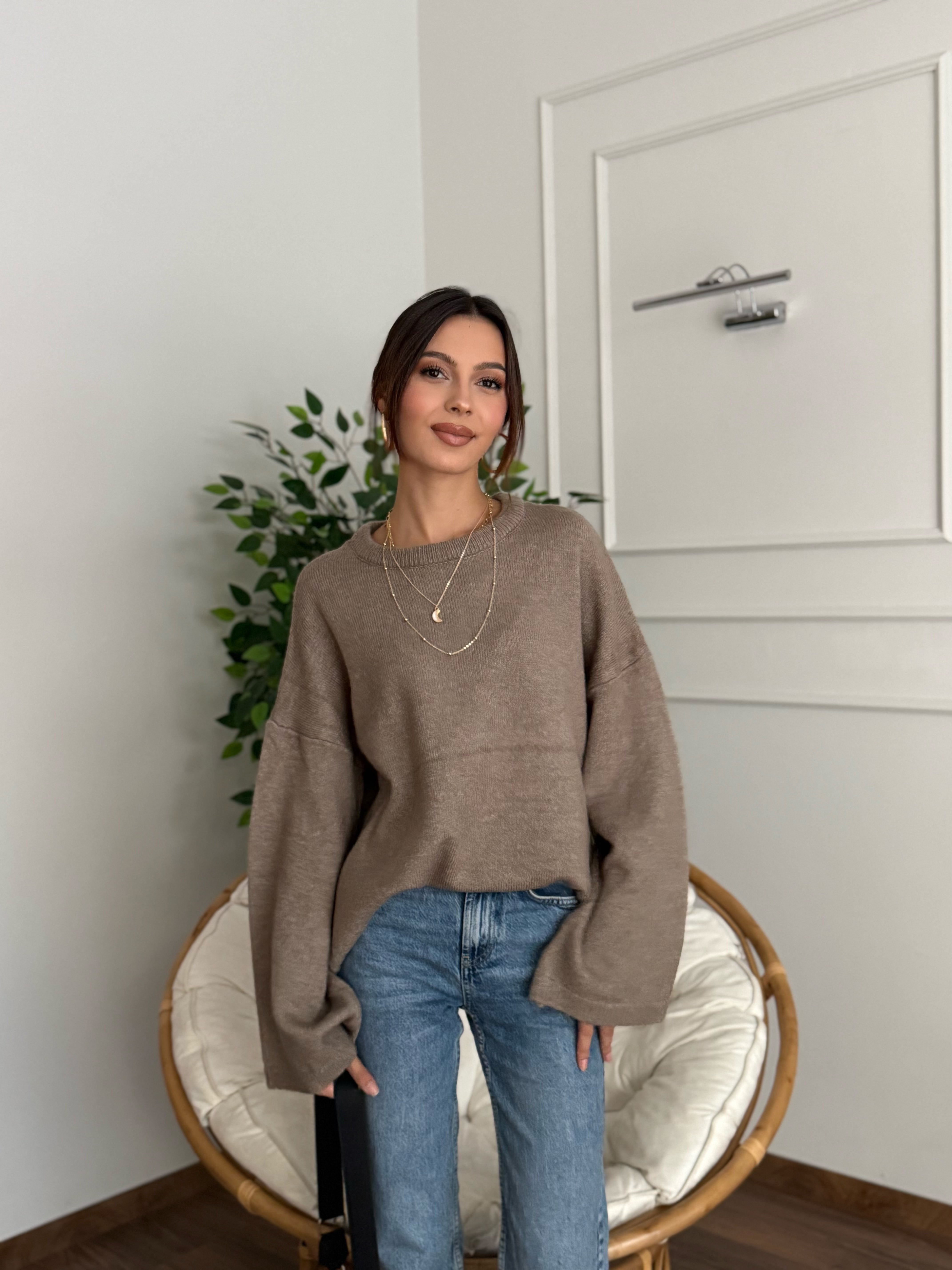 Oversize Bisiklet Yaka Pinterest Bej Kazak