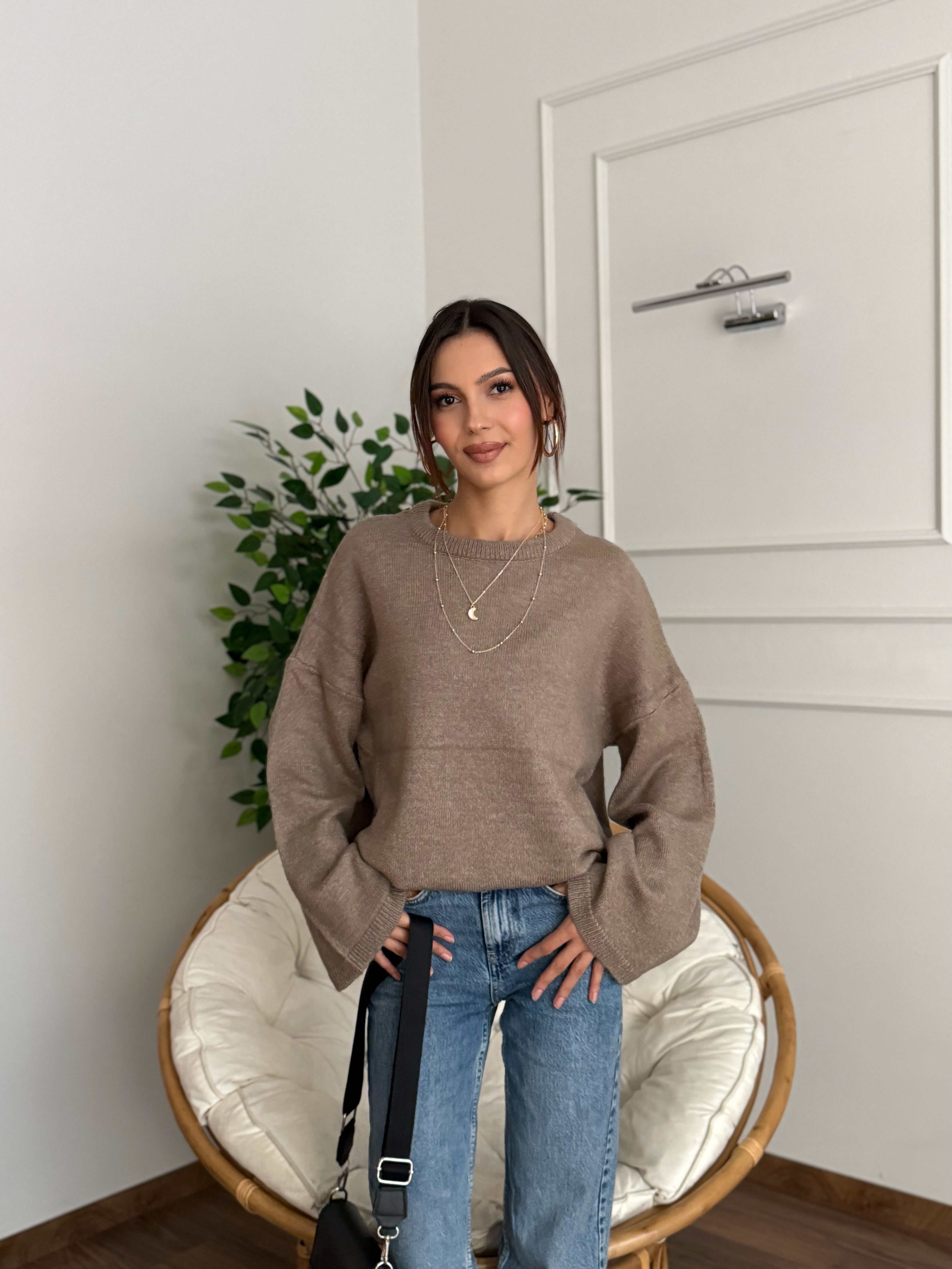 Oversize Bisiklet Yaka Pinterest Bej Kazak