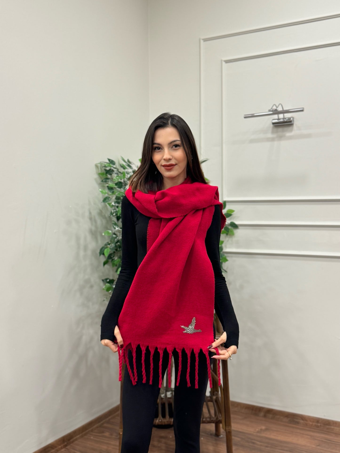 Bymn Yün Kırmızı Atkı