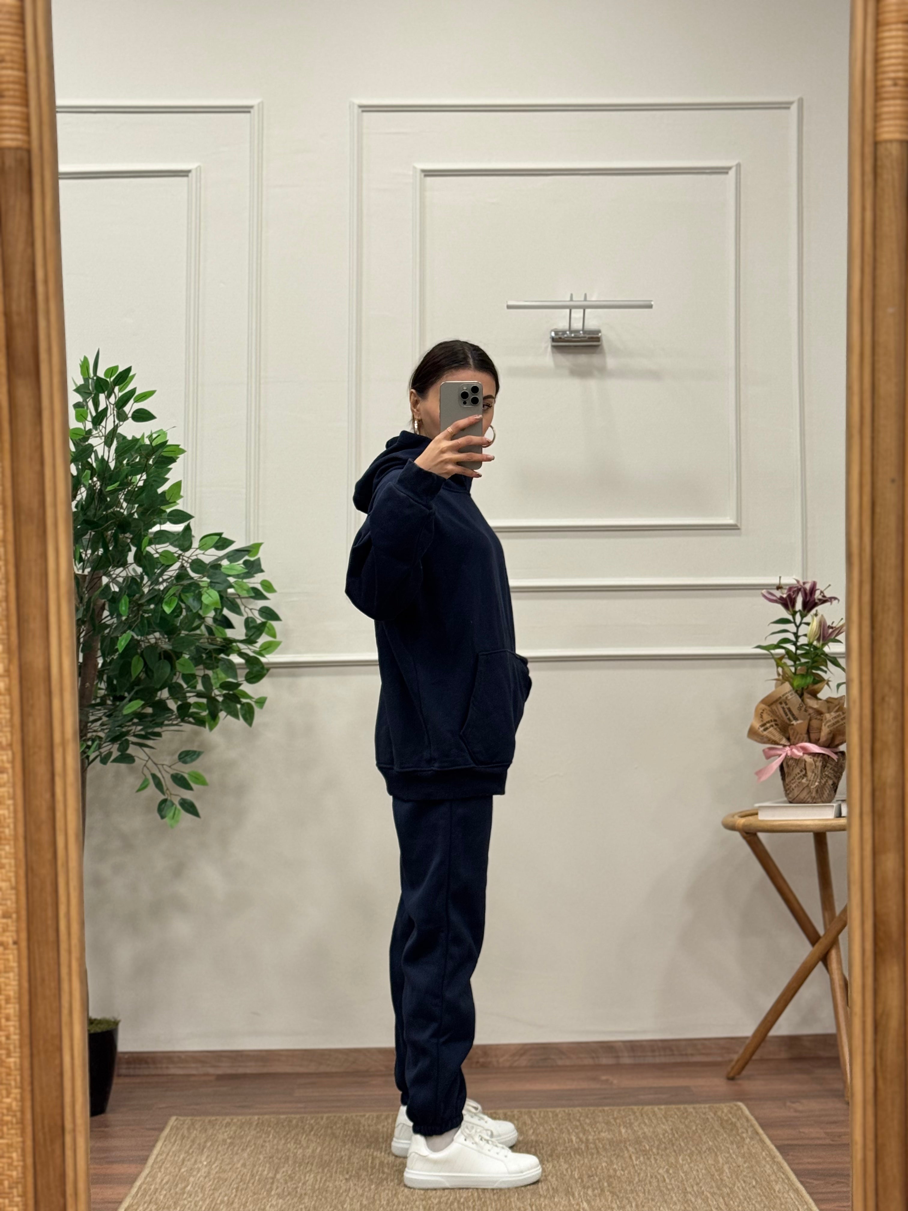 Üç İplik Şardonlu Lacivert Eşofman Takımı