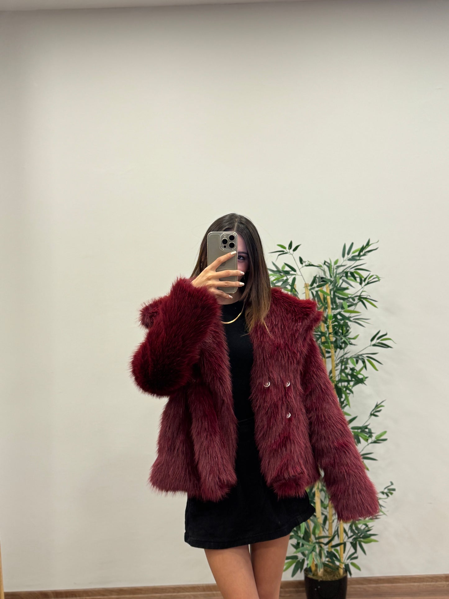 Bordo Astarlı Cepli Premium Kürk