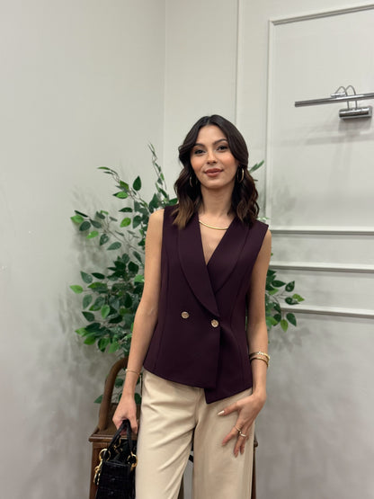 Layla Premium Asimetrik Kesim Mürdüm Yelek