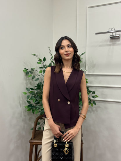 Layla Premium Asimetrik Kesim Mürdüm Yelek