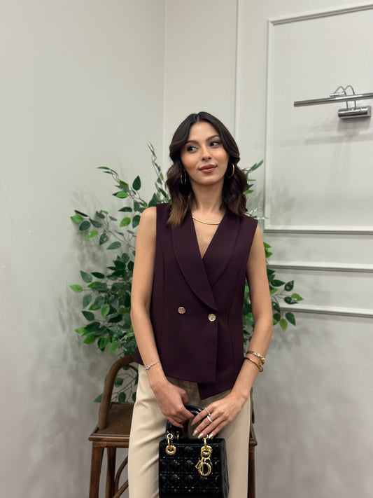 Layla Premium Asimetrik Kesim Mürdüm Yelek