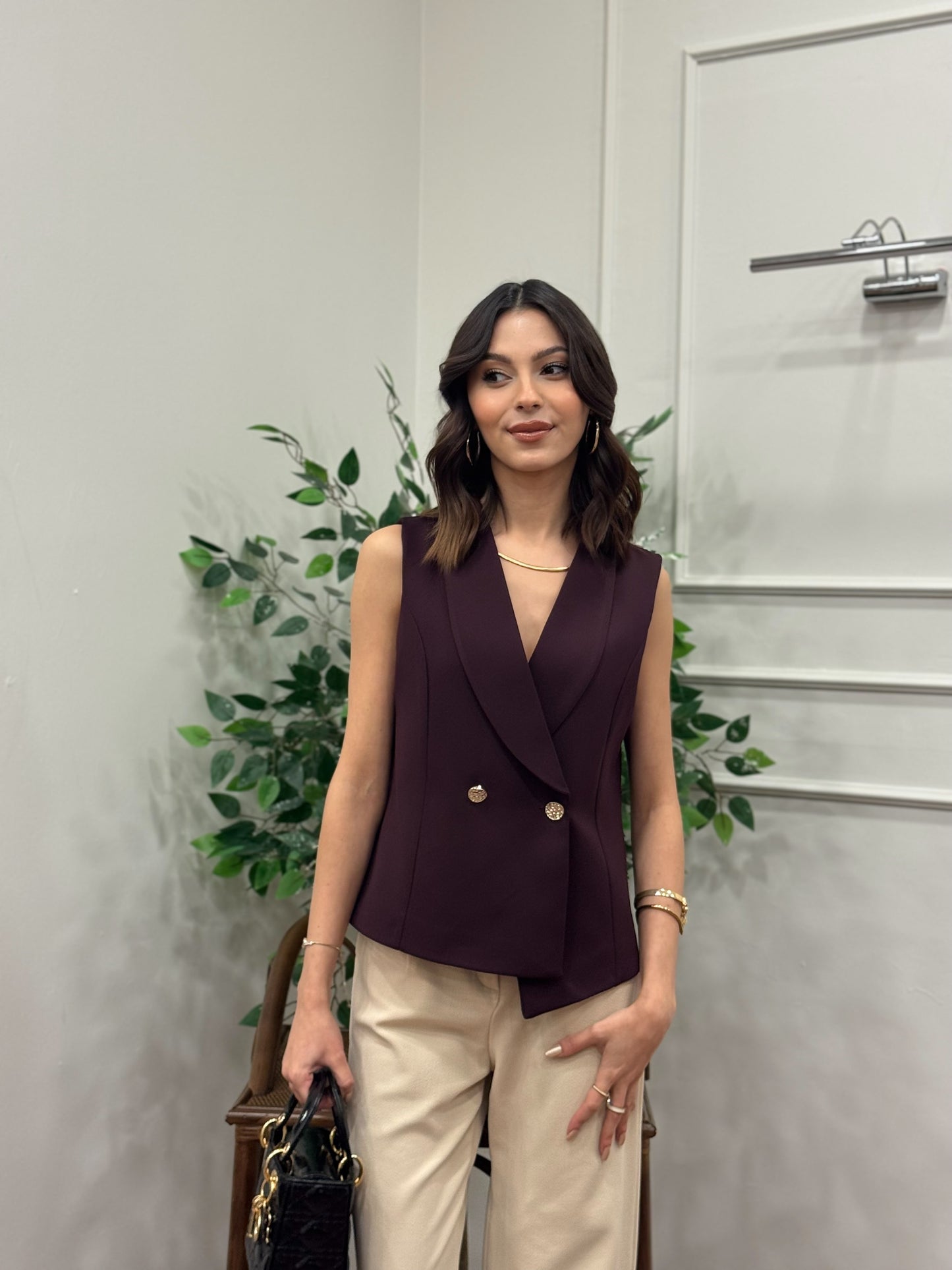 Layla Premium Asimetrik Kesim Mürdüm Yelek