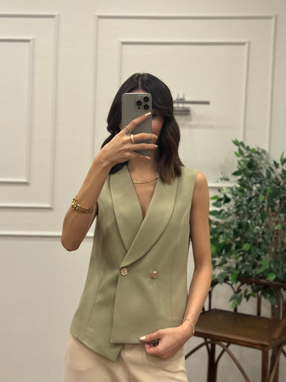 Layla Premium Asimetrik Kesim Haki Yelek