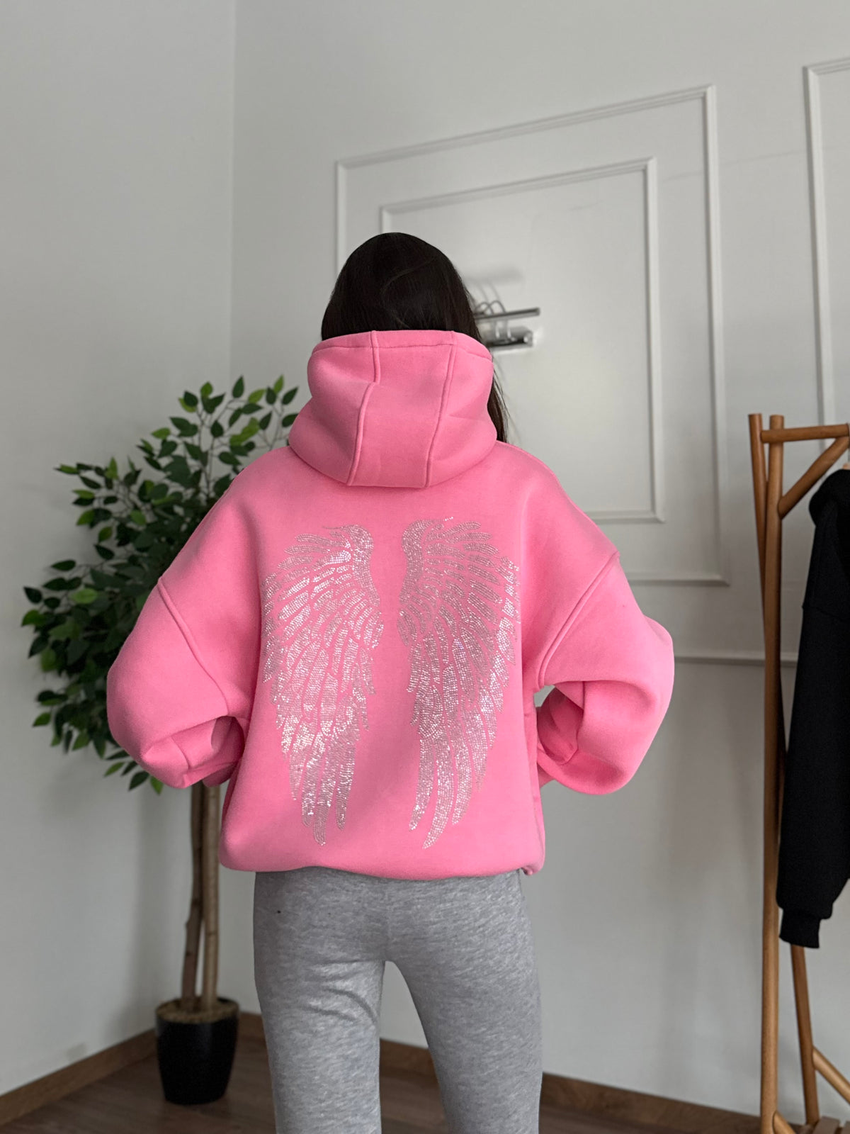 Taş Baskı Angel Wings Pembe Sweatshirt