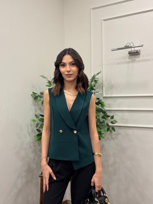 Layla Premium Asimetrik Kesim Yeşil Yelek