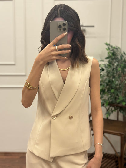 Layla Premium Asimetrik Kesim Krem Yelek