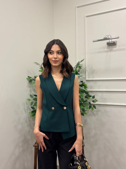 Layla Premium Asimetrik Kesim Yeşil Yelek