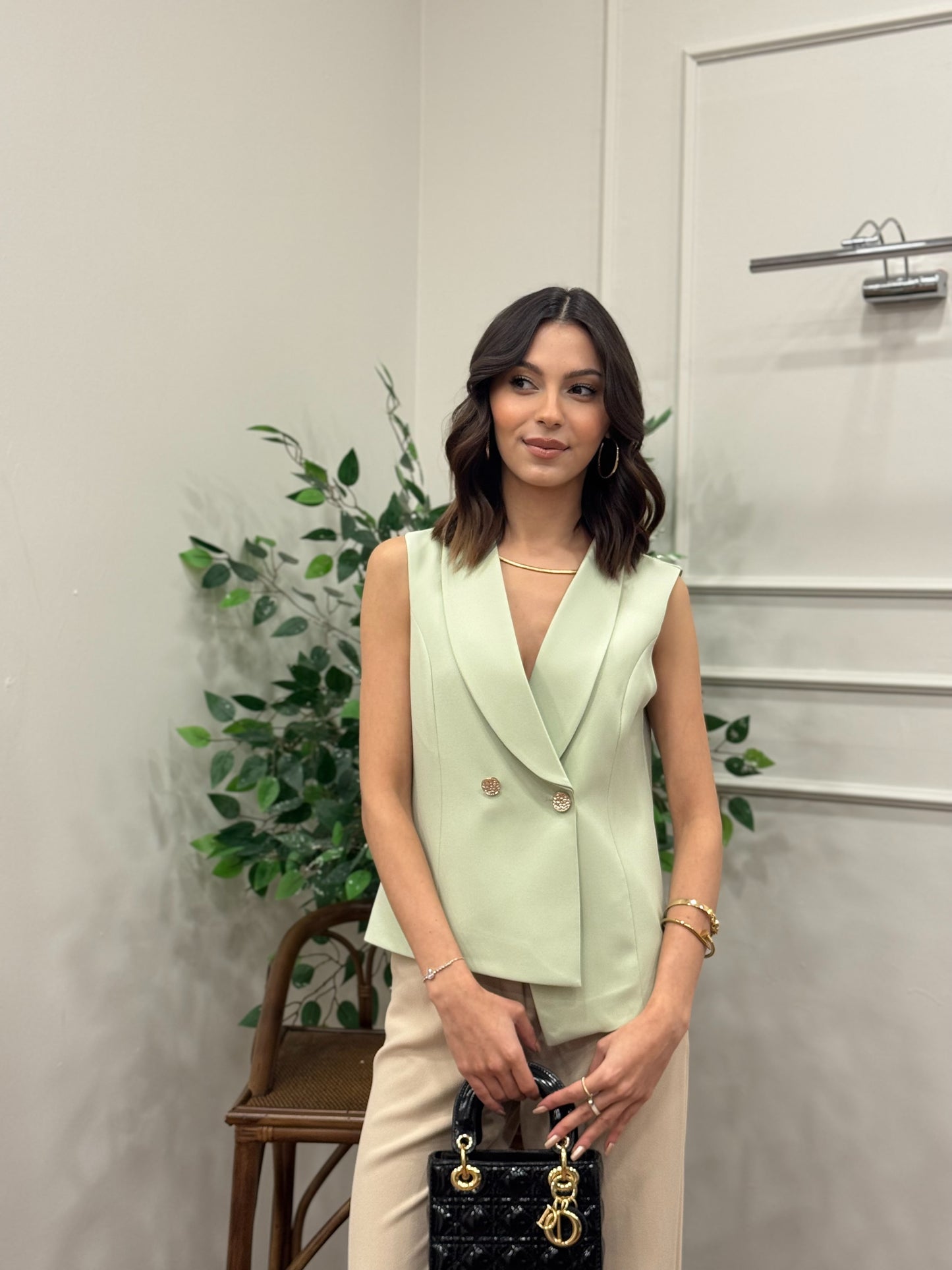 Layla Premium Asimetrik Kesim Su Yeşili Yelek