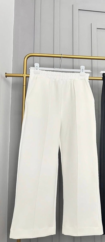 Megi Scuba Yırtmaç Detay Beyaz Pantolon