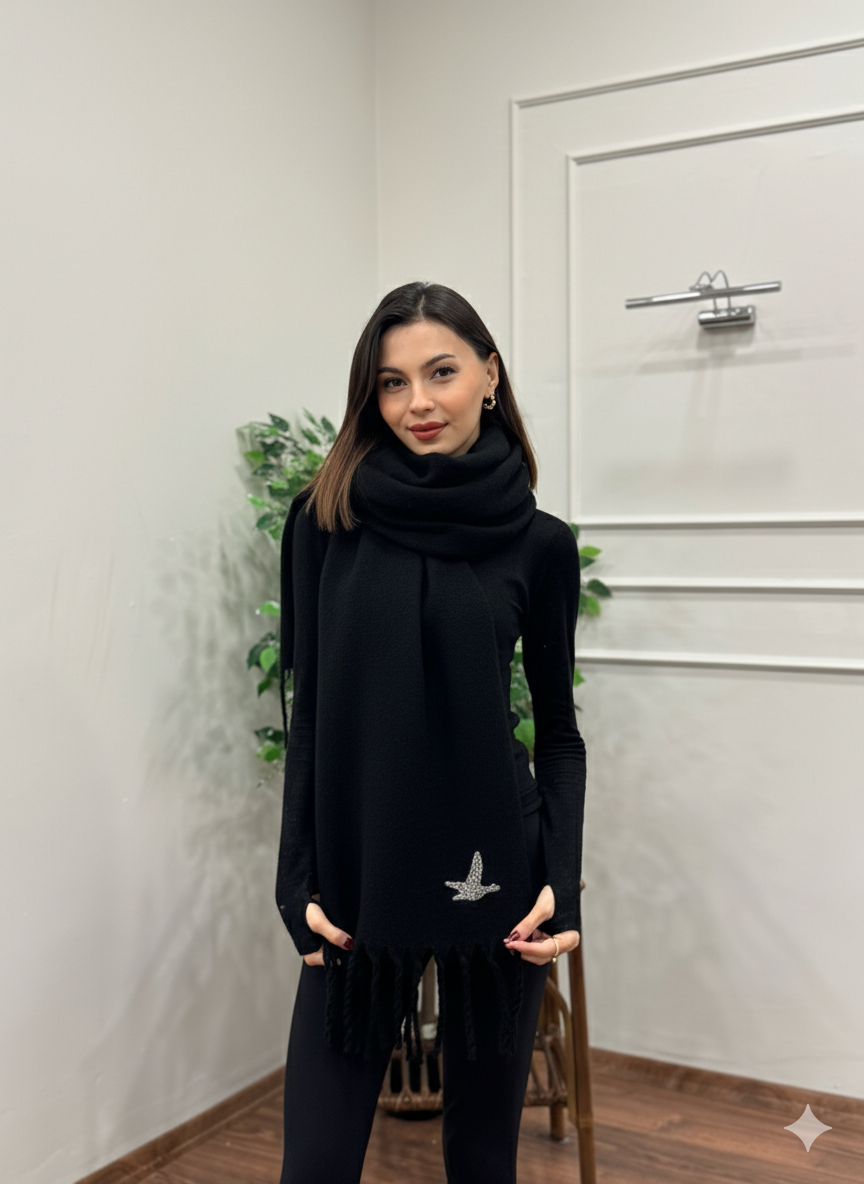 Bymn Yün Siyah Atkı