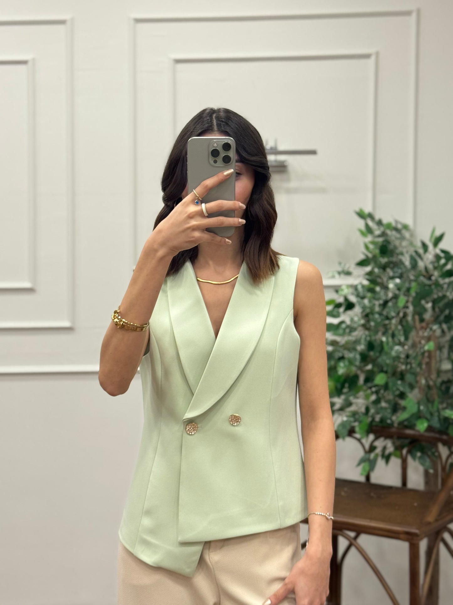 Layla Premium Asimetrik Kesim Su Yeşili Yelek